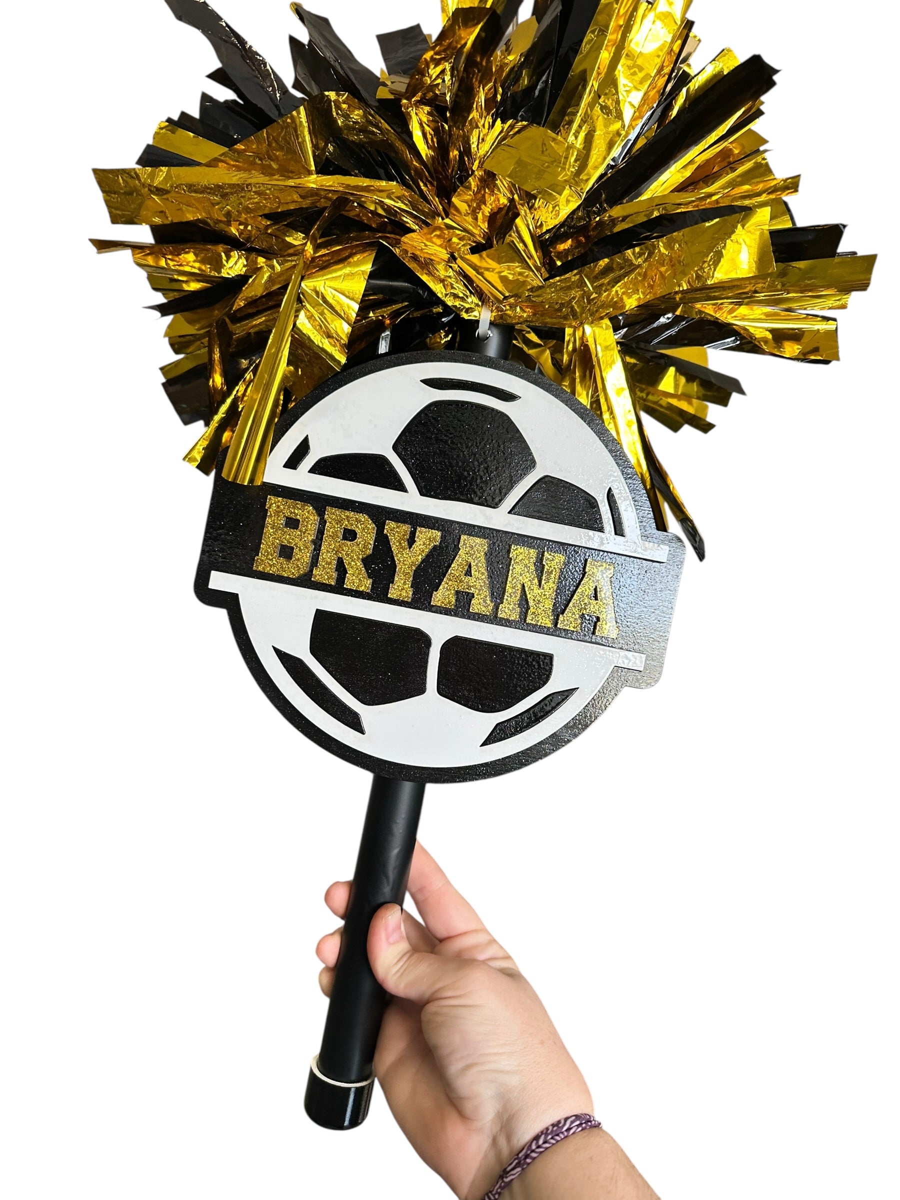 Split Soccer Pompom Stick - Noise Maker – Personalized Wooden Pom-Pom Spirit Sign