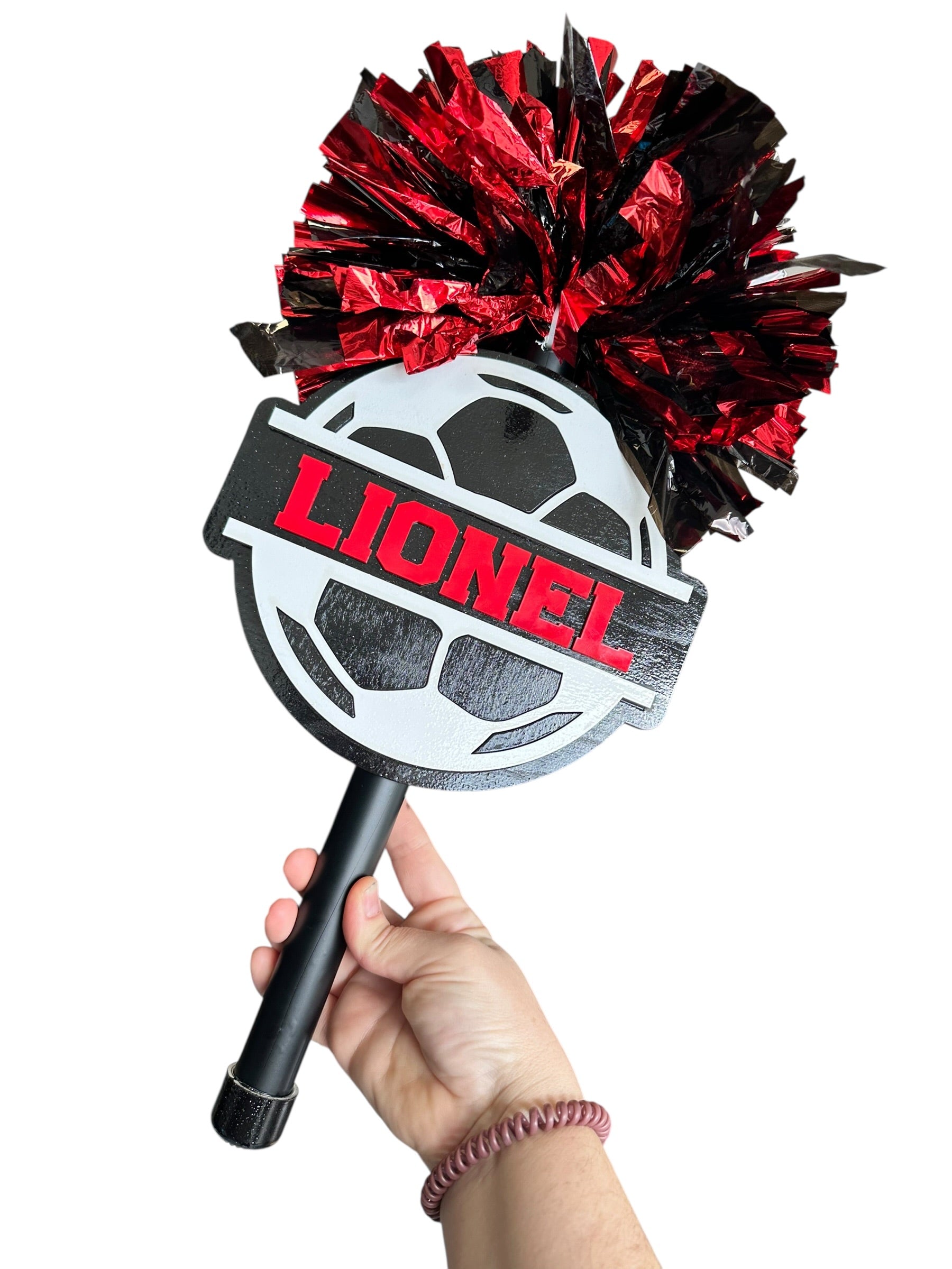 Split Soccer Pompom Stick - Noise Maker – Personalized Wooden Pom-Pom Spirit Sign