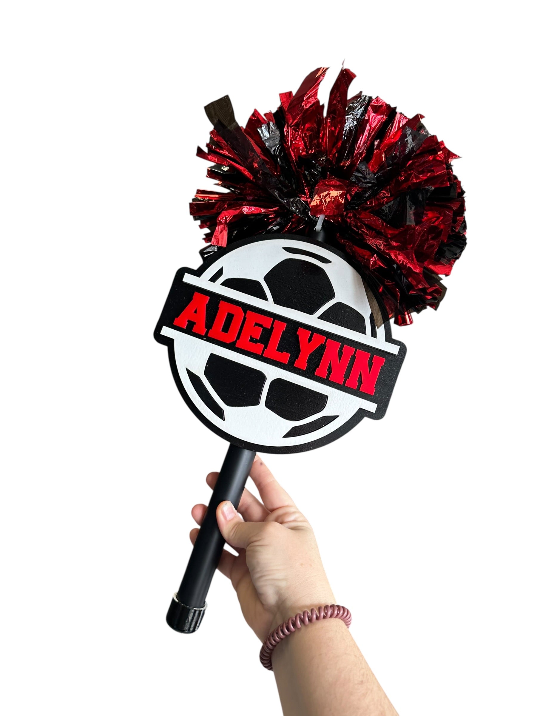 Split Soccer Pompom Stick - Noise Maker – Personalized Wooden Pom-Pom Spirit Sign