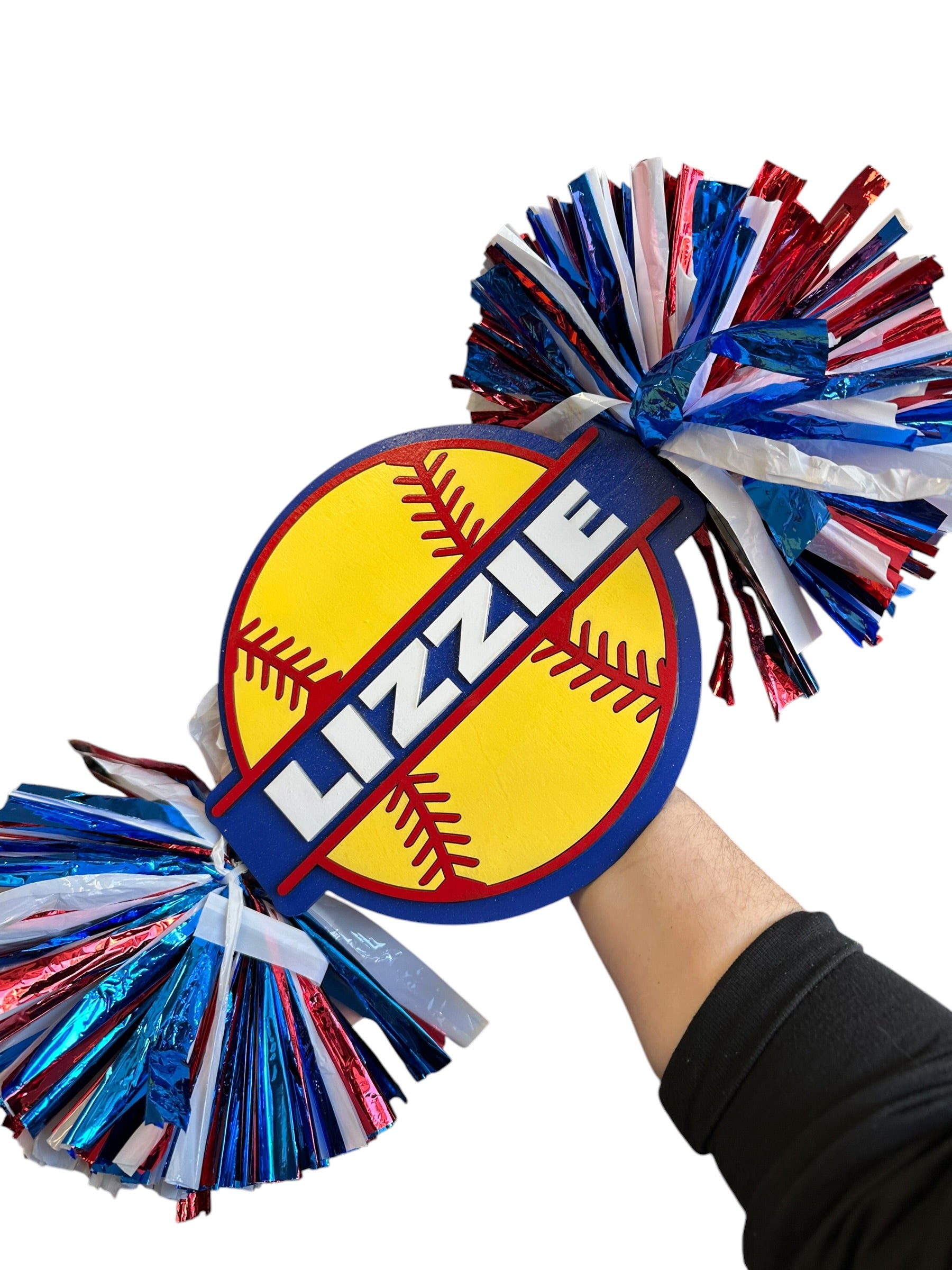 Custom Softball Cheerstick – Personalized Wooden Pom-Pom Spirit Sign