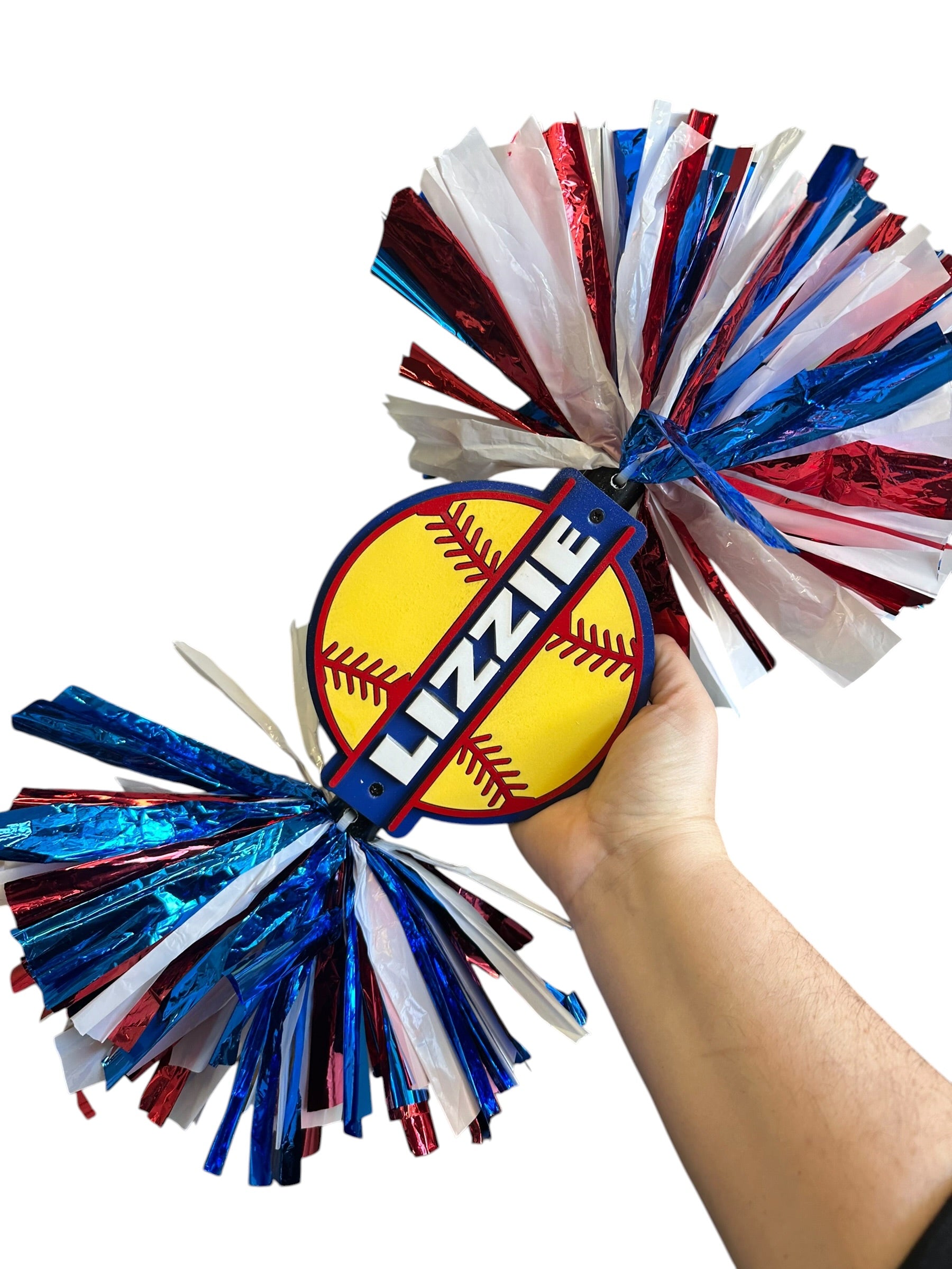 Custom Softball Cheerstick – Personalized Wooden Pom-Pom Spirit Sign