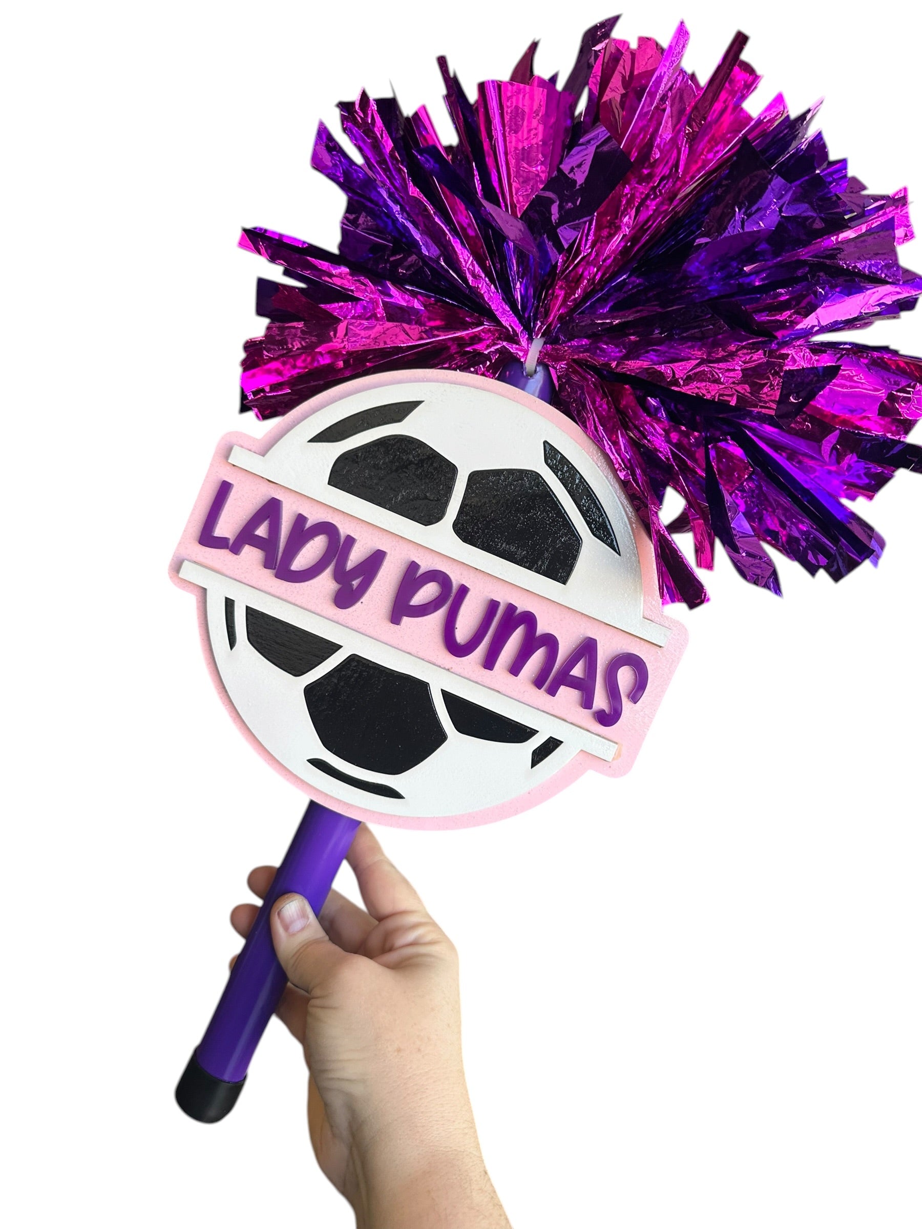 Split Soccer Pompom Stick - Noise Maker – Personalized Wooden Pom-Pom Spirit Sign