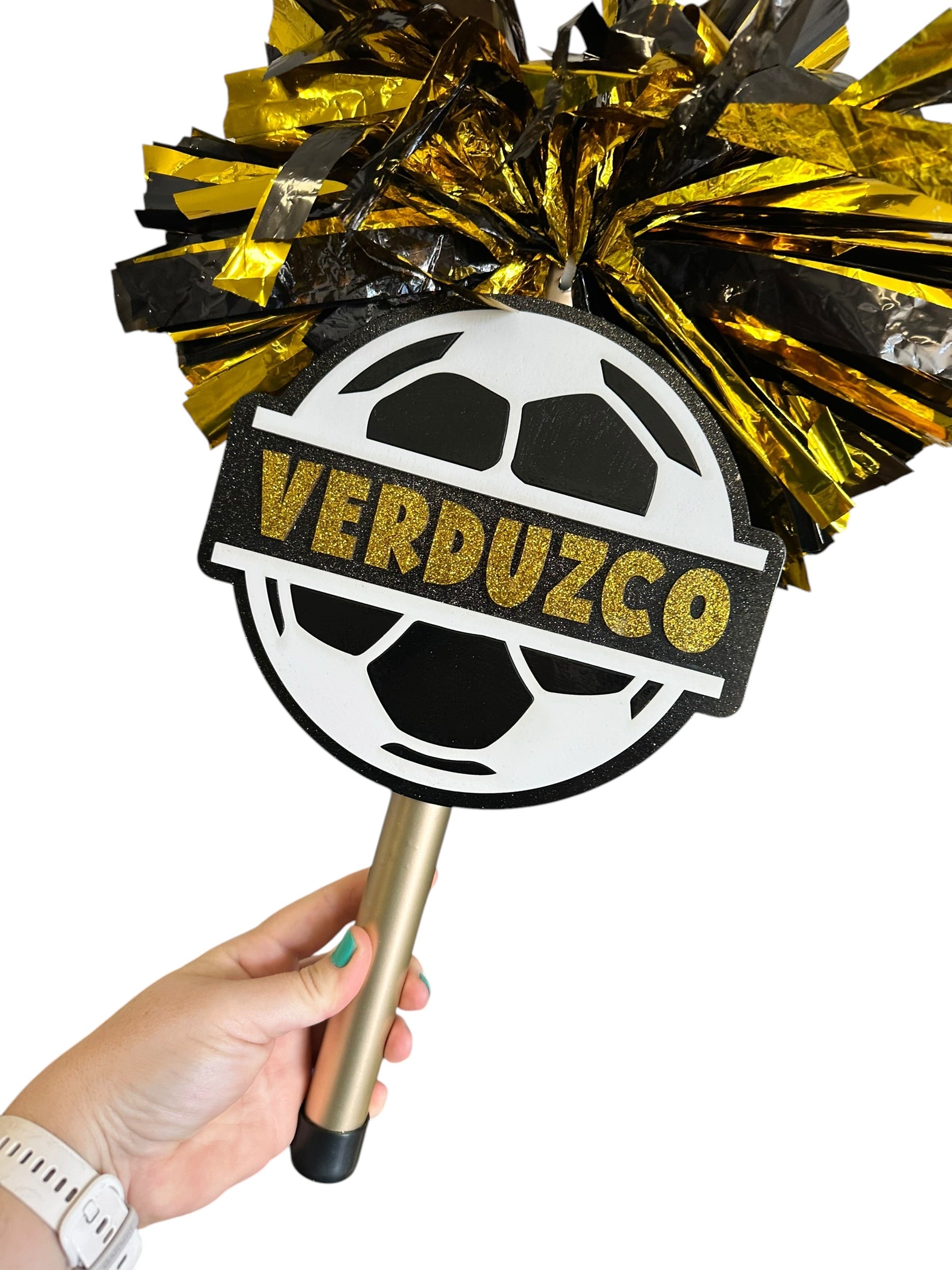 Split Soccer Pompom Stick - Noise Maker – Personalized Wooden Pom-Pom Spirit Sign
