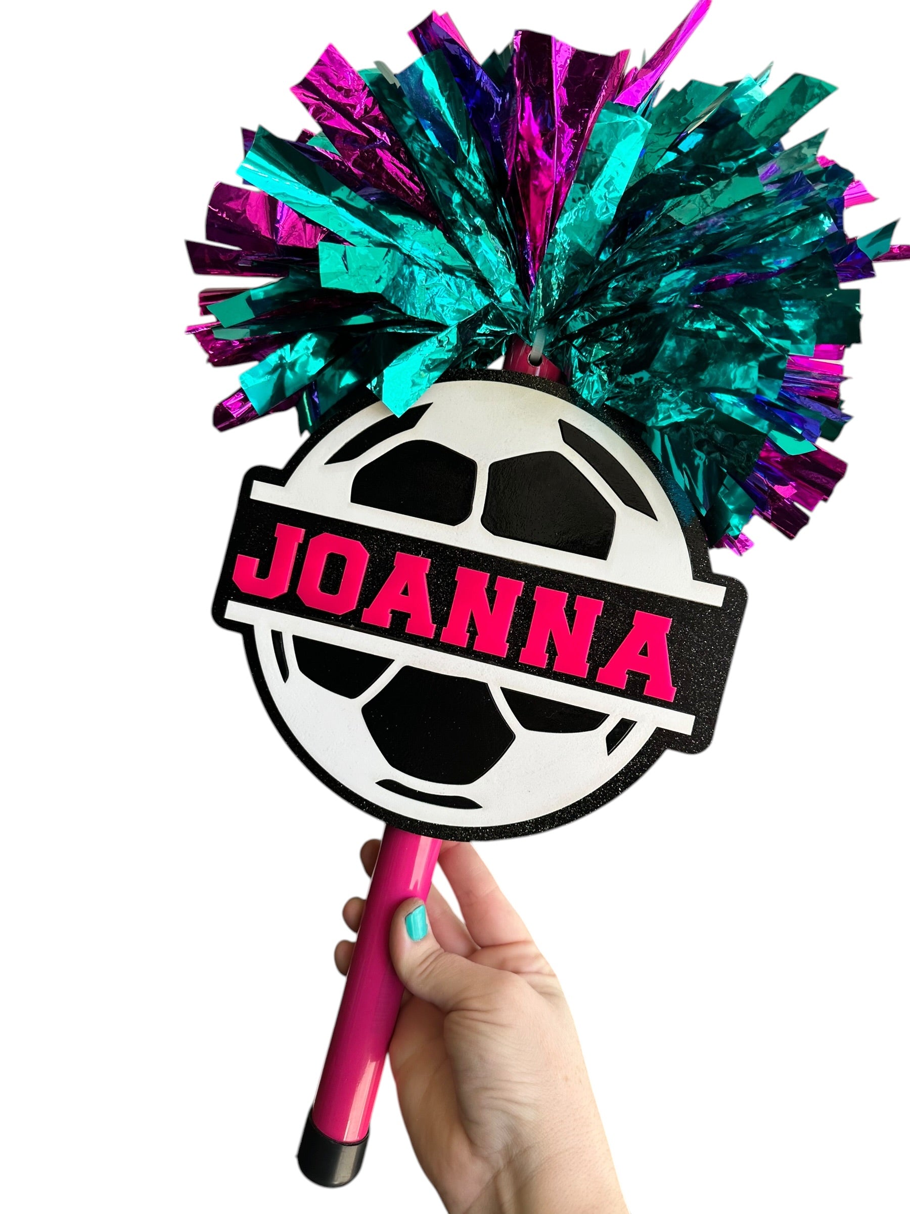 Split Soccer Pompom Stick - Noise Maker – Personalized Wooden Pom-Pom Spirit Sign