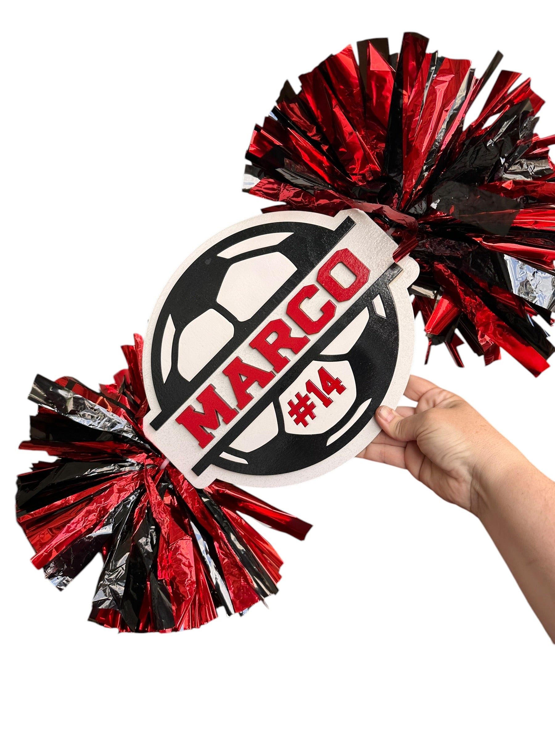 Custom Soccer Cheerstick – Personalized Wooden Pom-Pom Spirit Sign