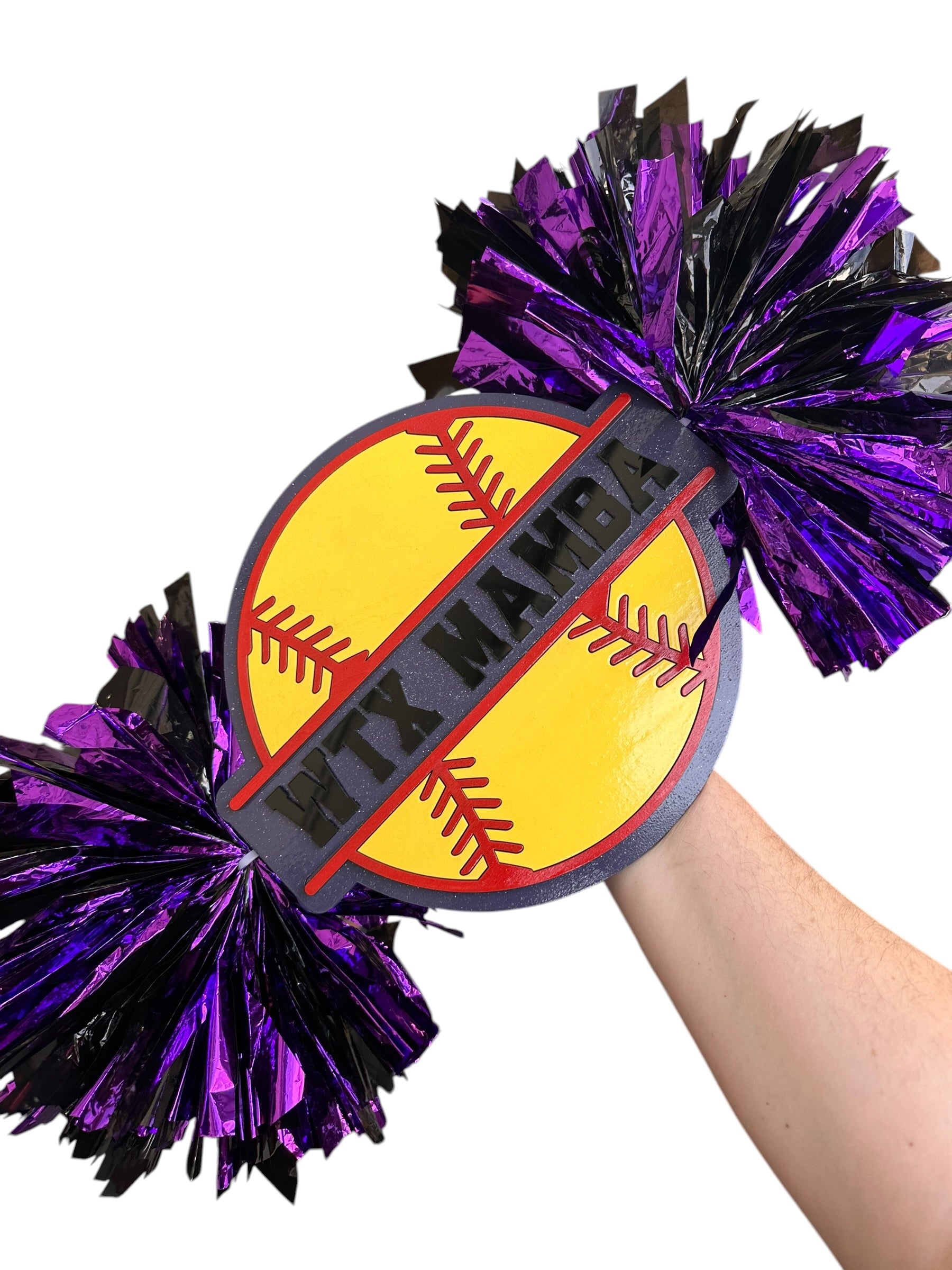 Custom Softball Cheerstick – Personalized Wooden Pom-Pom Spirit Sign