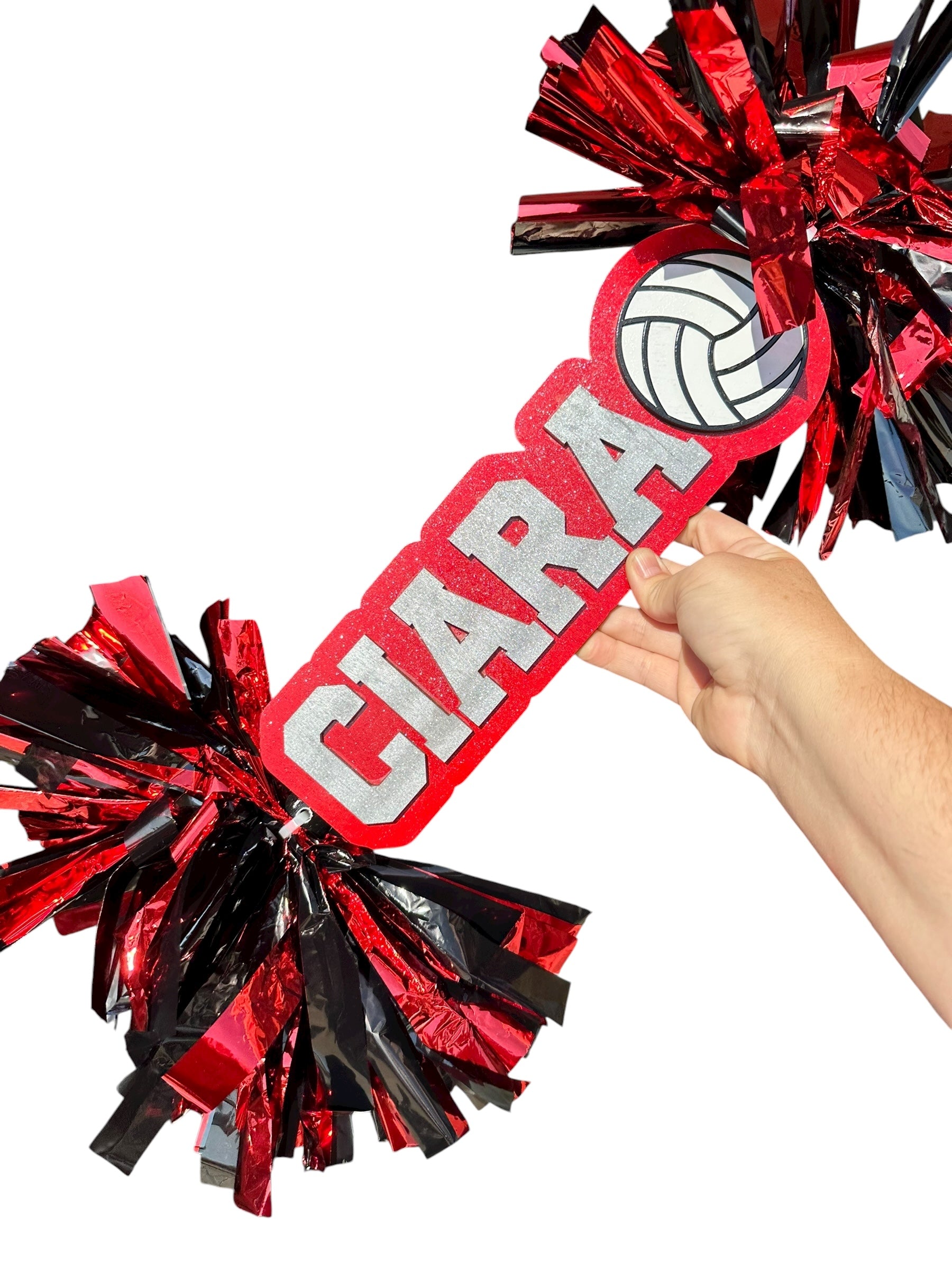 Personalized Volleyball Cheerstick – Custom Wooden Pom-Pom Spirit Sign