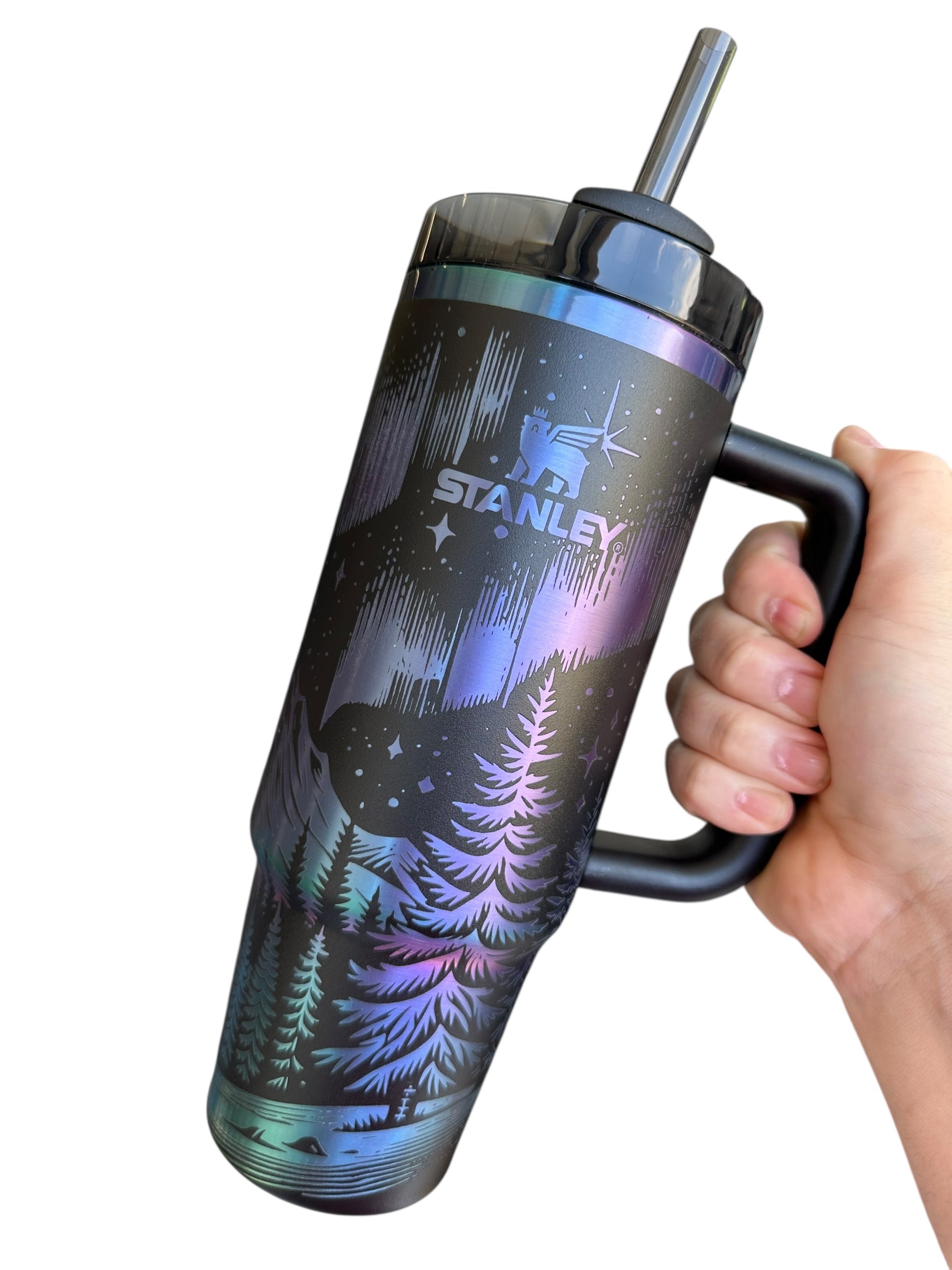 Personalized Northern Lights Laser Engraved Stanley Tumbler – Custom Stainless Steel Travel Cup