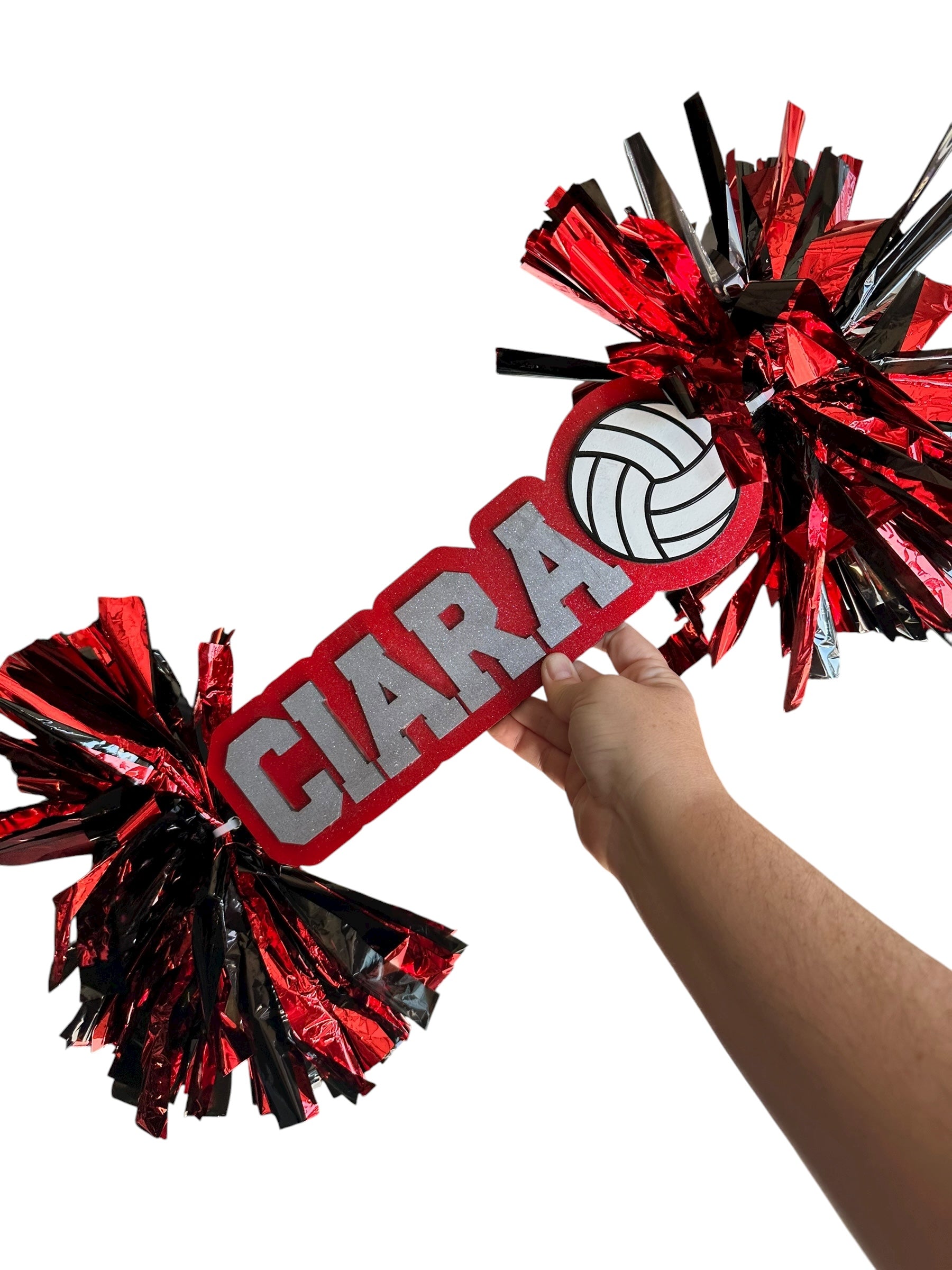 Personalized Volleyball Cheerstick – Custom Wooden Pom-Pom Spirit Sign