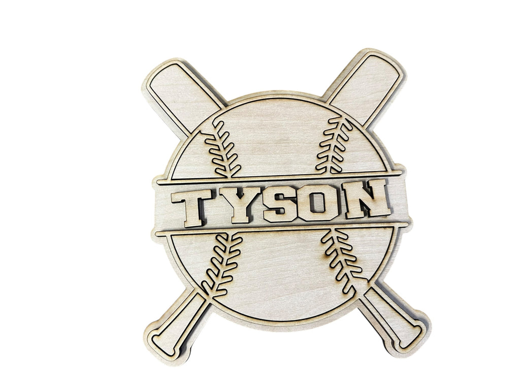 Baseball Shaker Wooden Name Cut out and Backer for DIY Baseball Shaker Stick