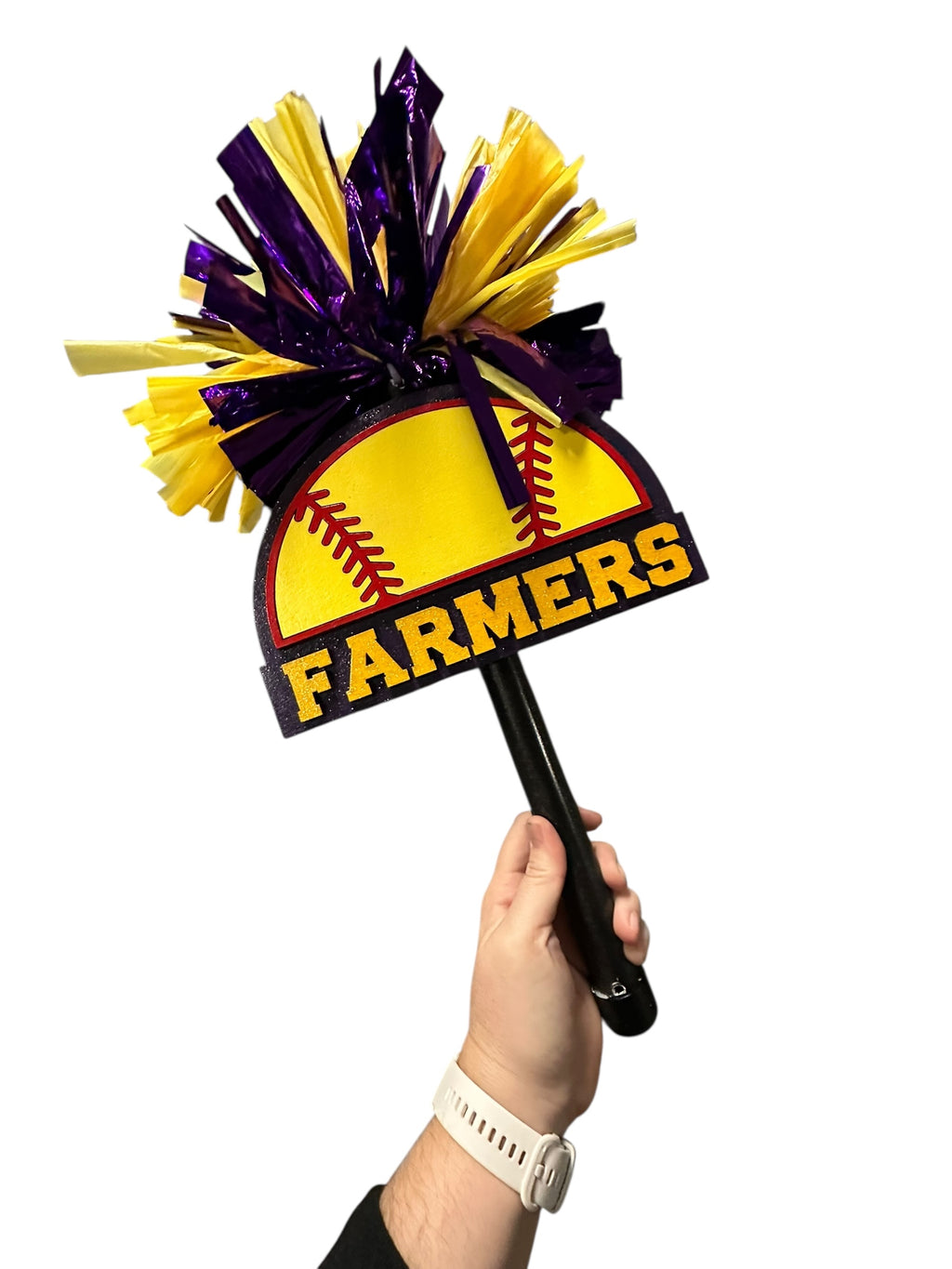 Half Softball Noise Maker PomPom Stick - Pompom Sign – Personalized Spirit Gear