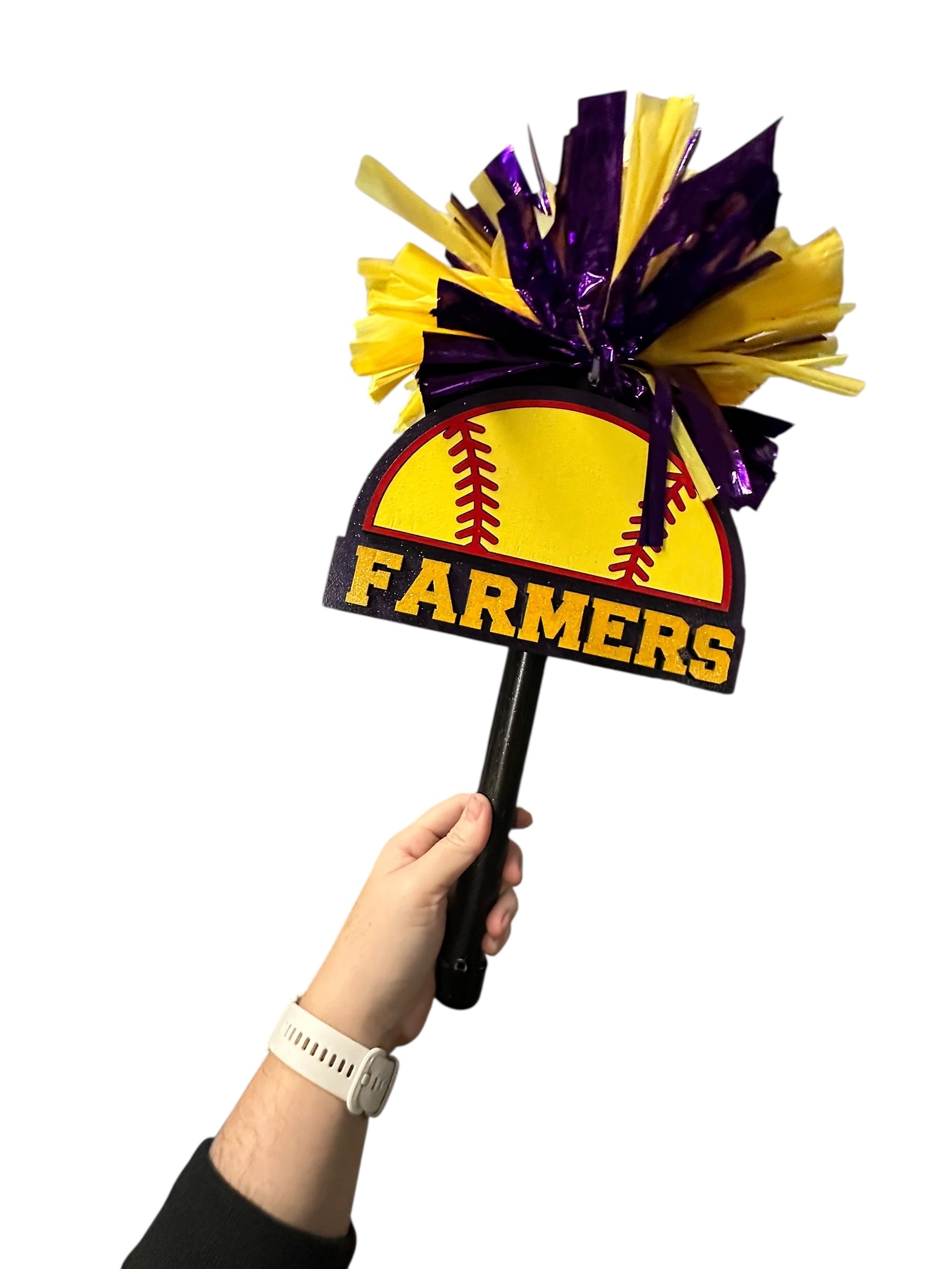 Half Softball Noise Maker PomPom Stick - Pompom Sign – Personalized Spirit Gear
