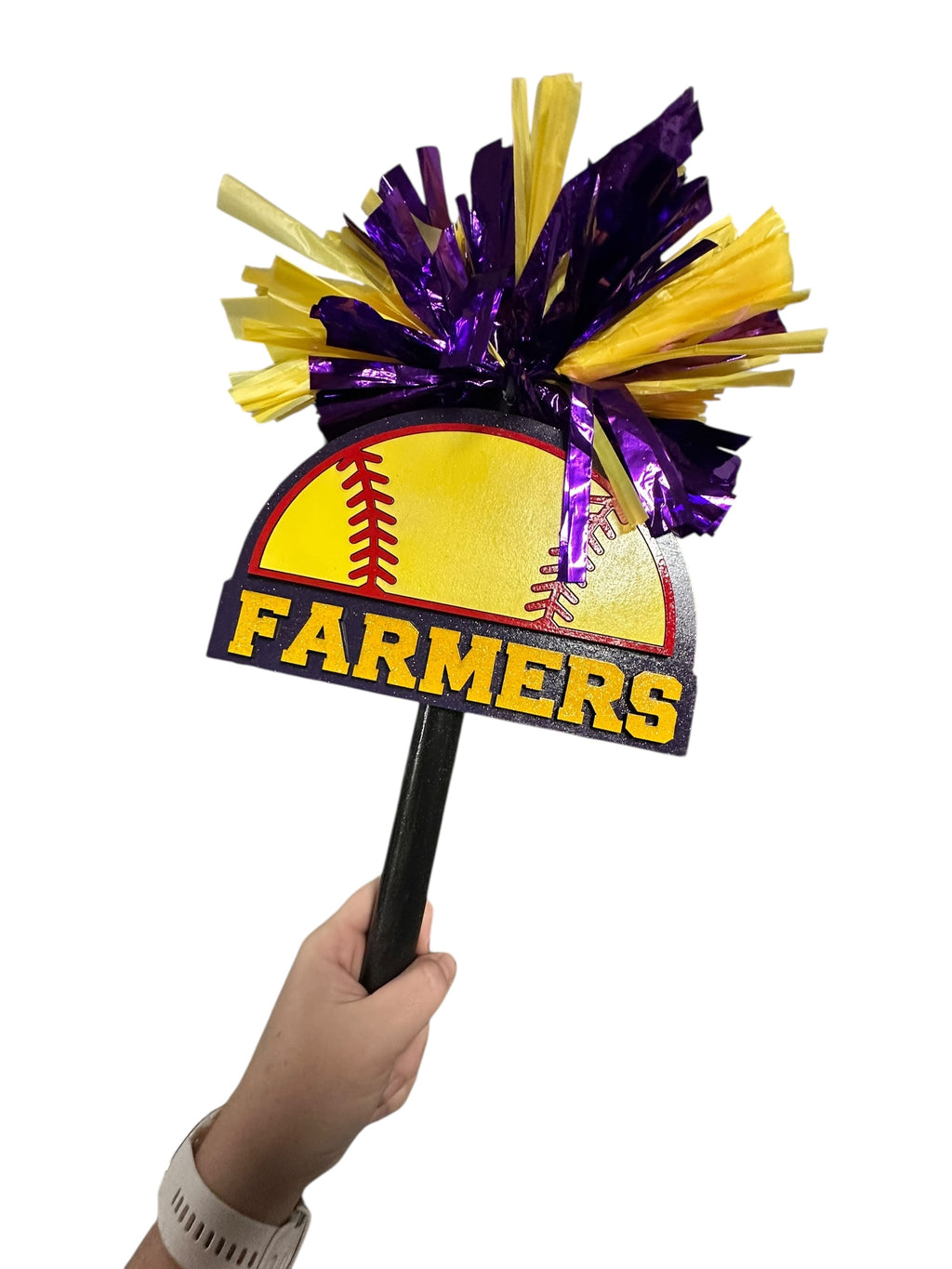 Half Softball Noise Maker PomPom Stick - Pompom Sign – Personalized Spirit Gear