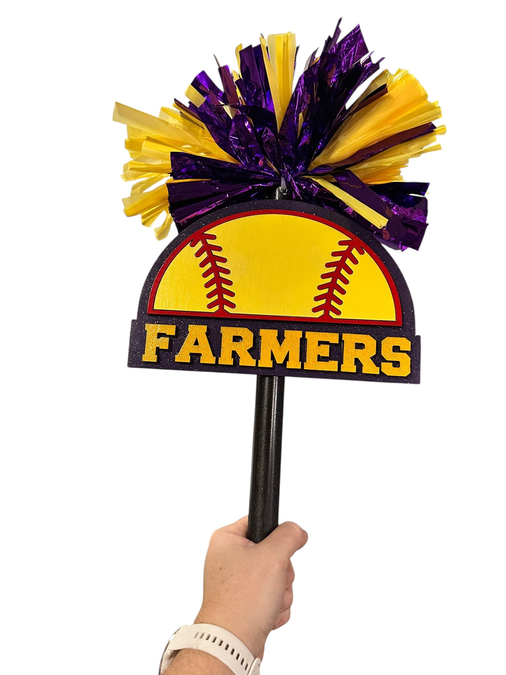 Half Softball Noise Maker PomPom Stick - Pompom Sign – Personalized Spirit Gear
