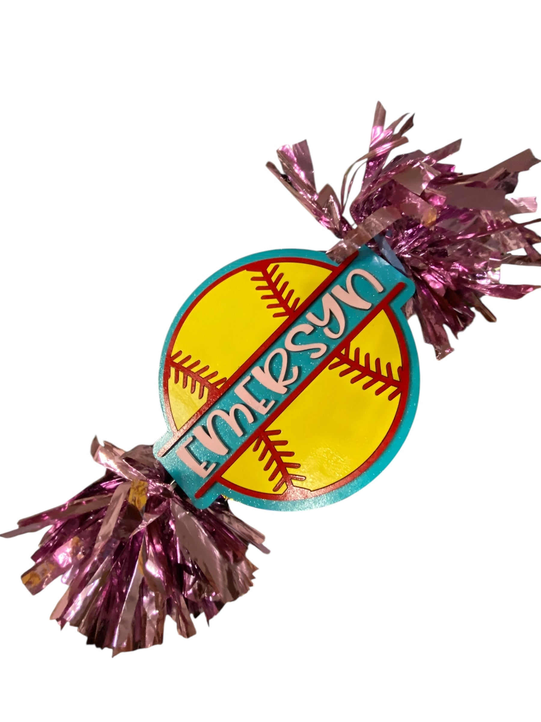 Custom Softball Cheerstick – Personalized Wooden Pom-Pom Spirit Sign
