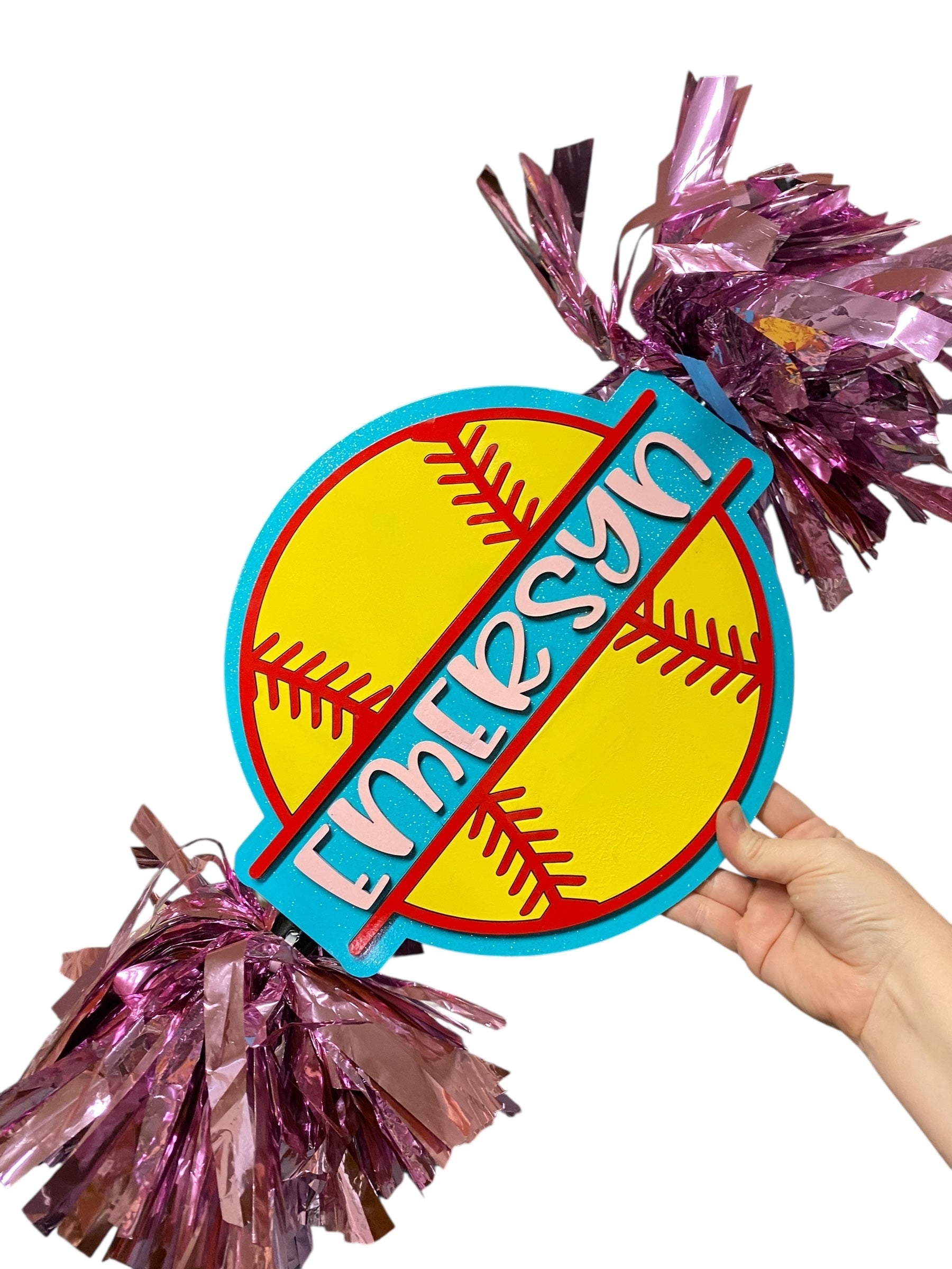 Custom Softball Cheerstick – Personalized Wooden Pom-Pom Spirit Sign