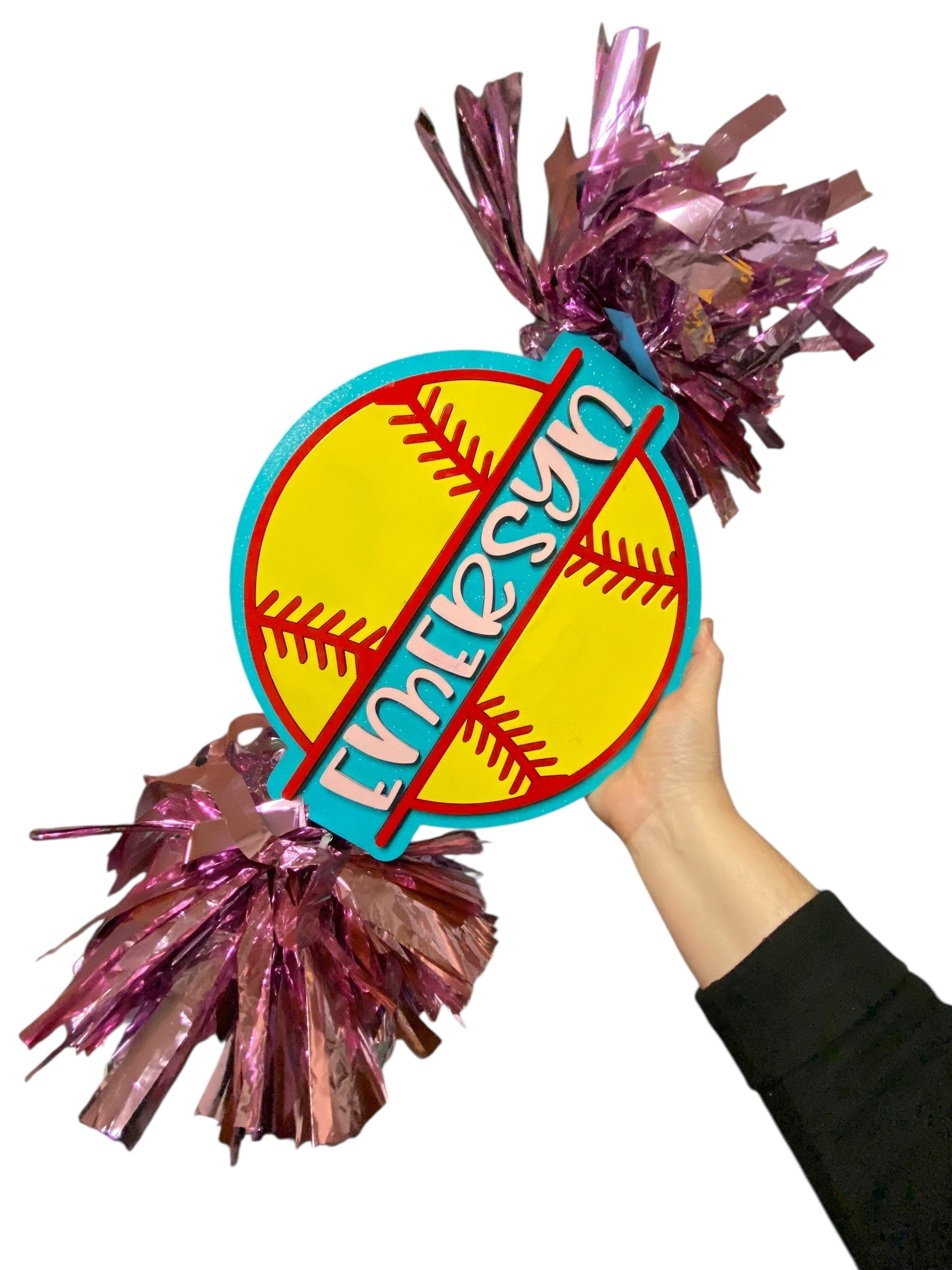 Custom Softball Cheerstick – Personalized Wooden Pom-Pom Spirit Sign