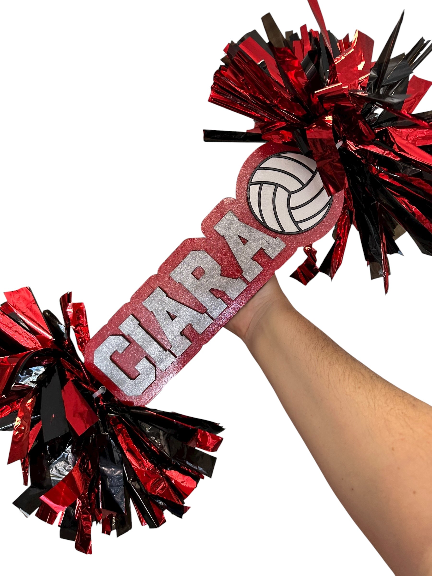 Personalized Volleyball Cheerstick – Custom Wooden Pom-Pom Spirit Sign