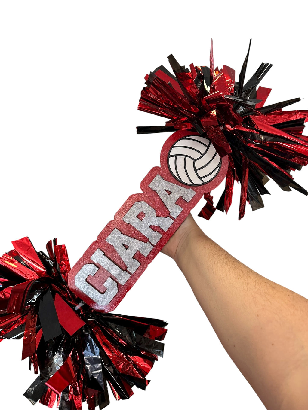 Personalized Volleyball Cheerstick – Custom Wooden Pom-Pom Spirit Sign