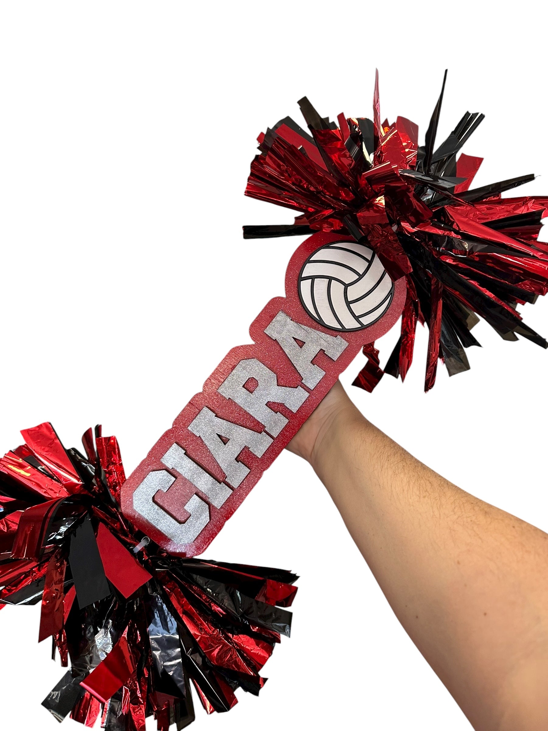 Personalized Volleyball Cheerstick – Custom Wooden Pom-Pom Spirit Sign