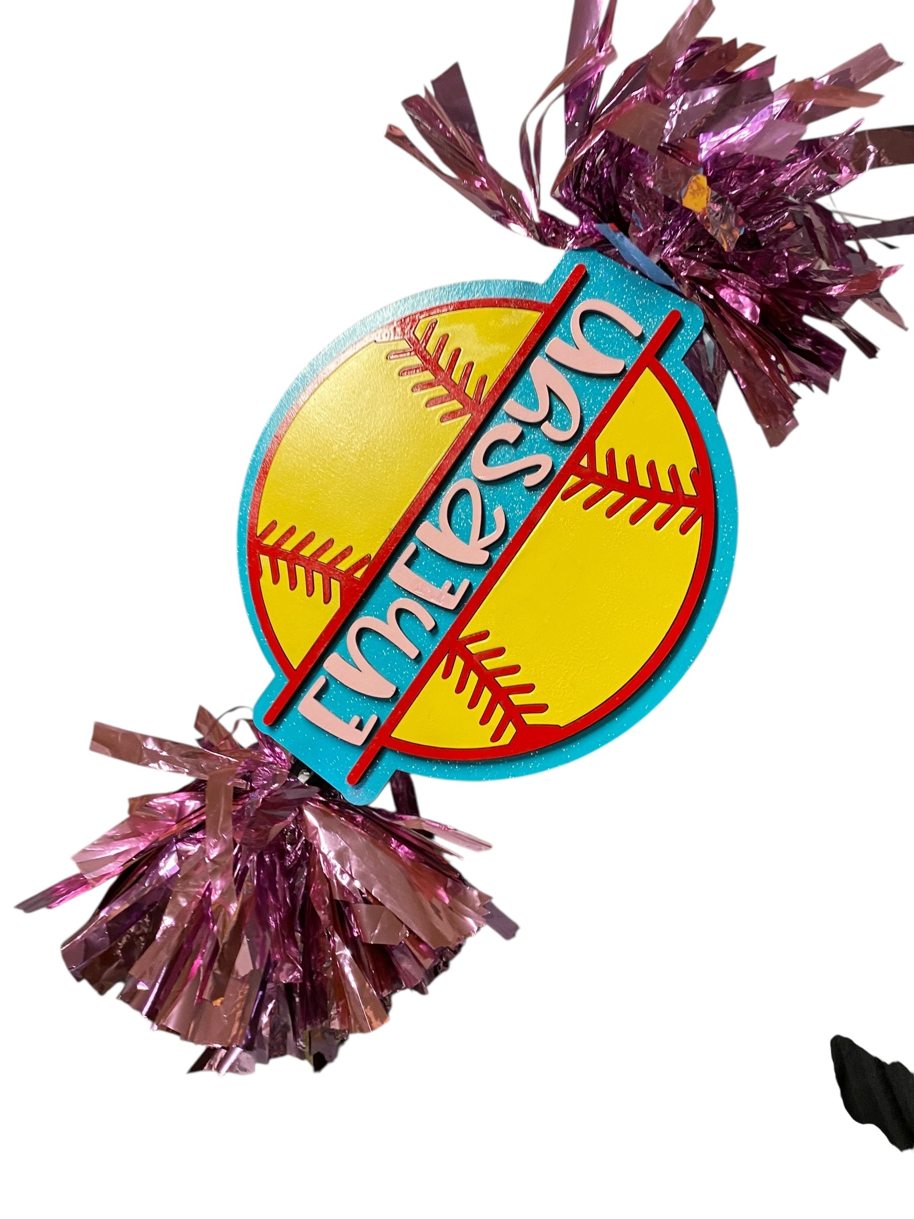 Custom Softball Cheerstick – Personalized Wooden Pom-Pom Spirit Sign