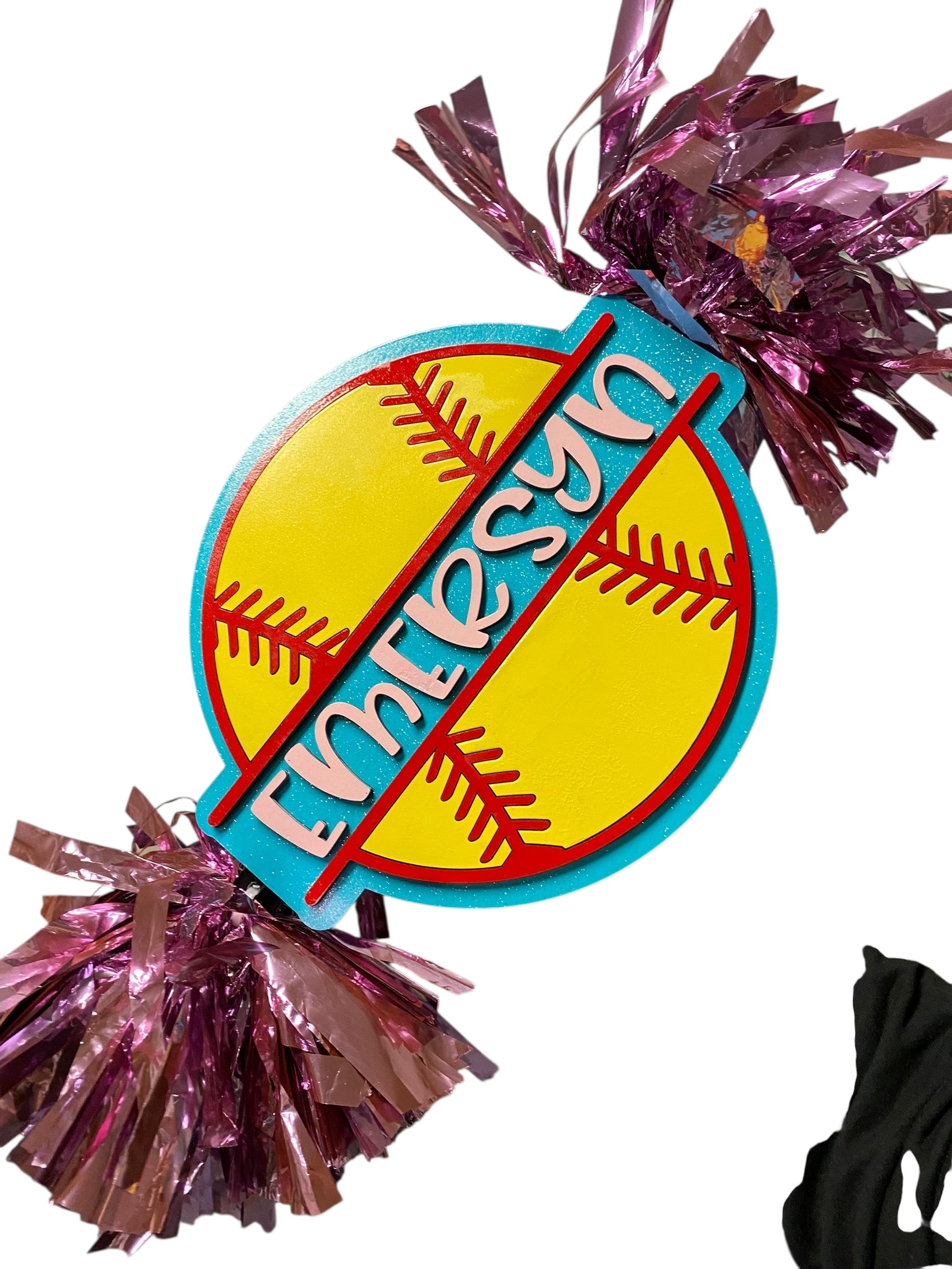 Custom Softball Cheerstick – Personalized Wooden Pom-Pom Spirit Sign