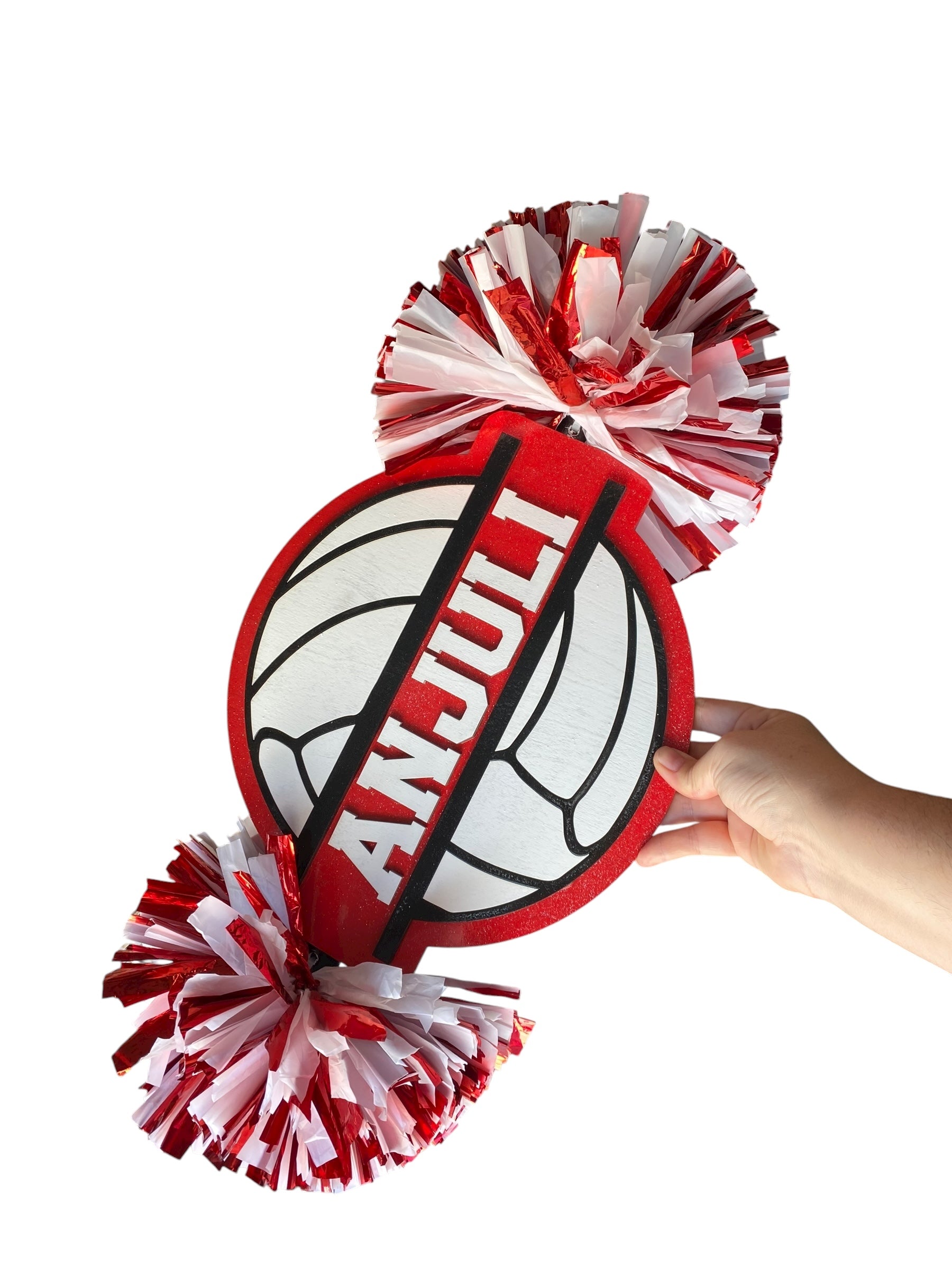 Custom Volleyball Cheerstick – Personalized Wooden Pom-Pom Spirit Sign