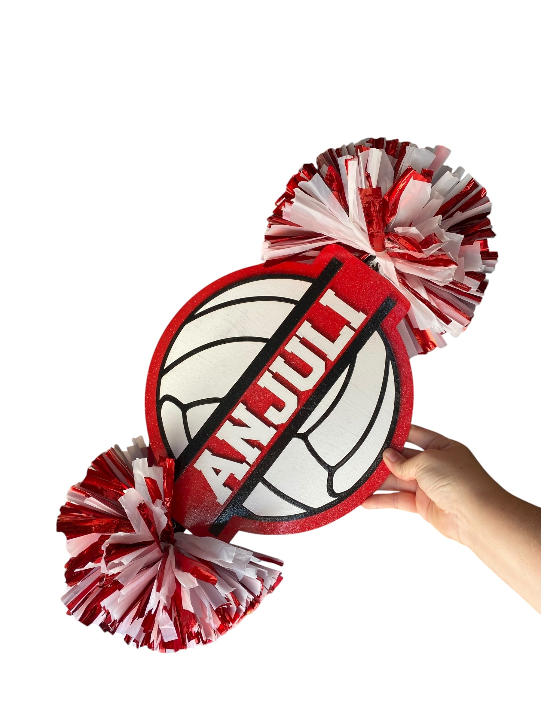 Custom Volleyball Cheerstick – Personalized Wooden Pom-Pom Spirit Sign