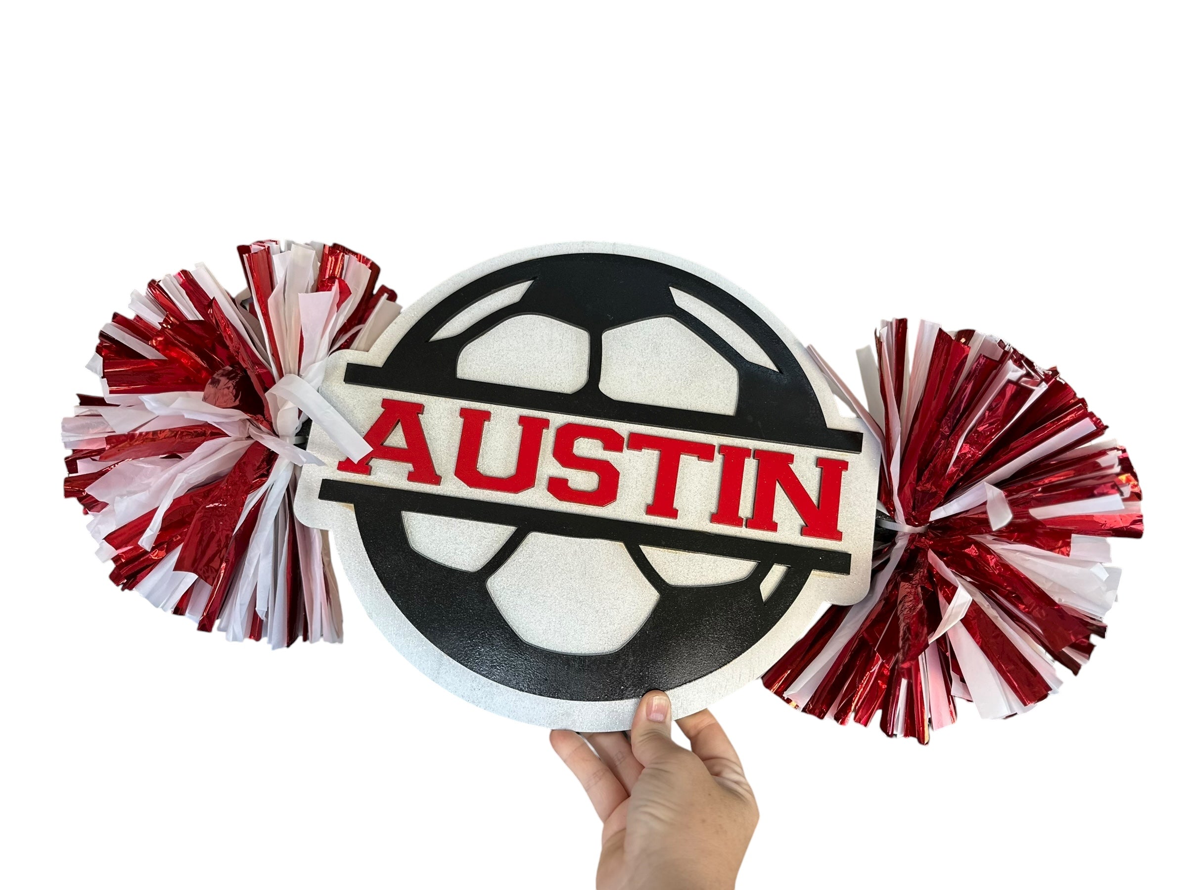 Custom Soccer Cheerstick – Personalized Wooden Pom-Pom Spirit Sign