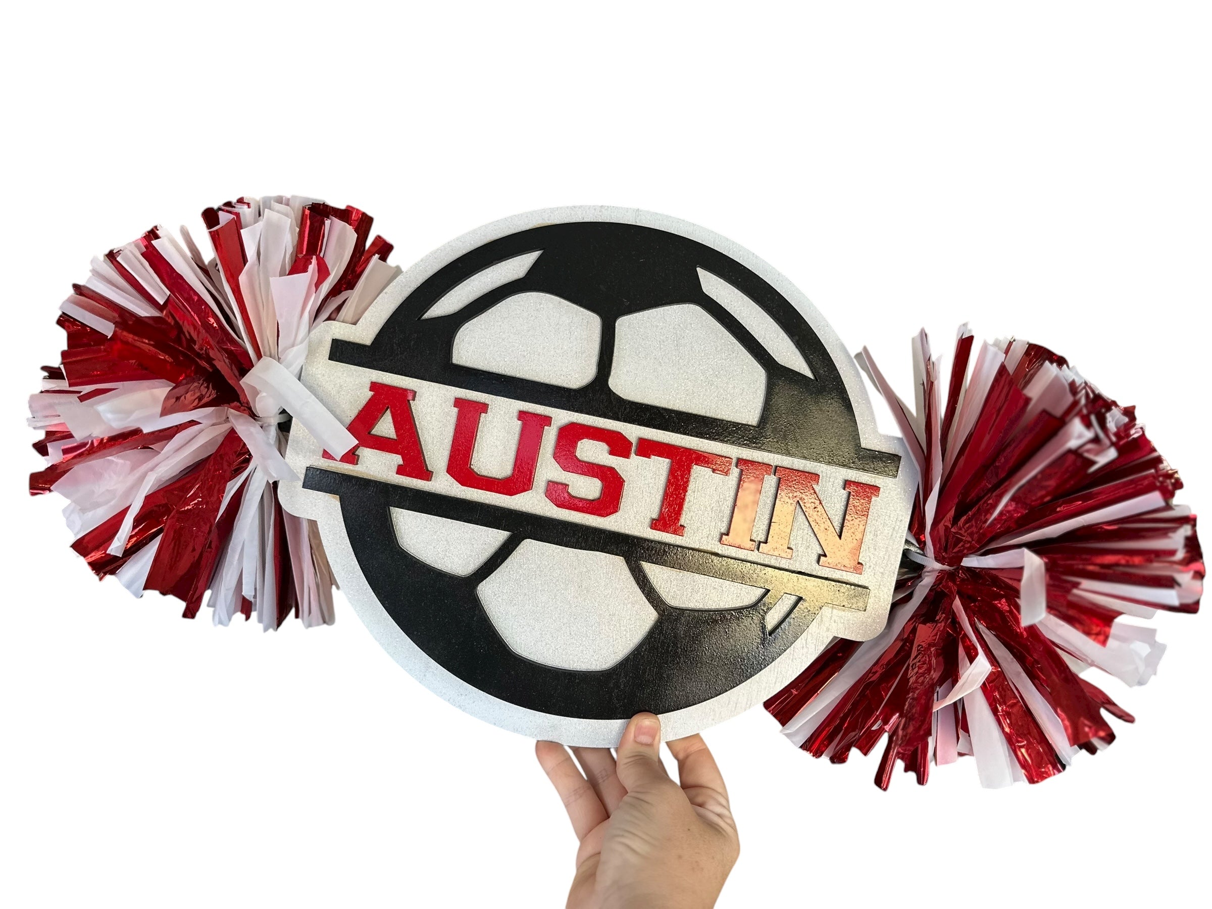 Custom Soccer Cheerstick – Personalized Wooden Pom-Pom Spirit Sign