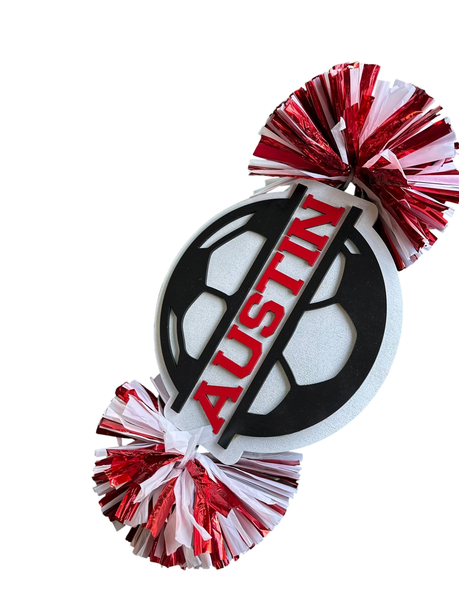 Custom Soccer Cheerstick – Personalized Wooden Pom-Pom Spirit Sign