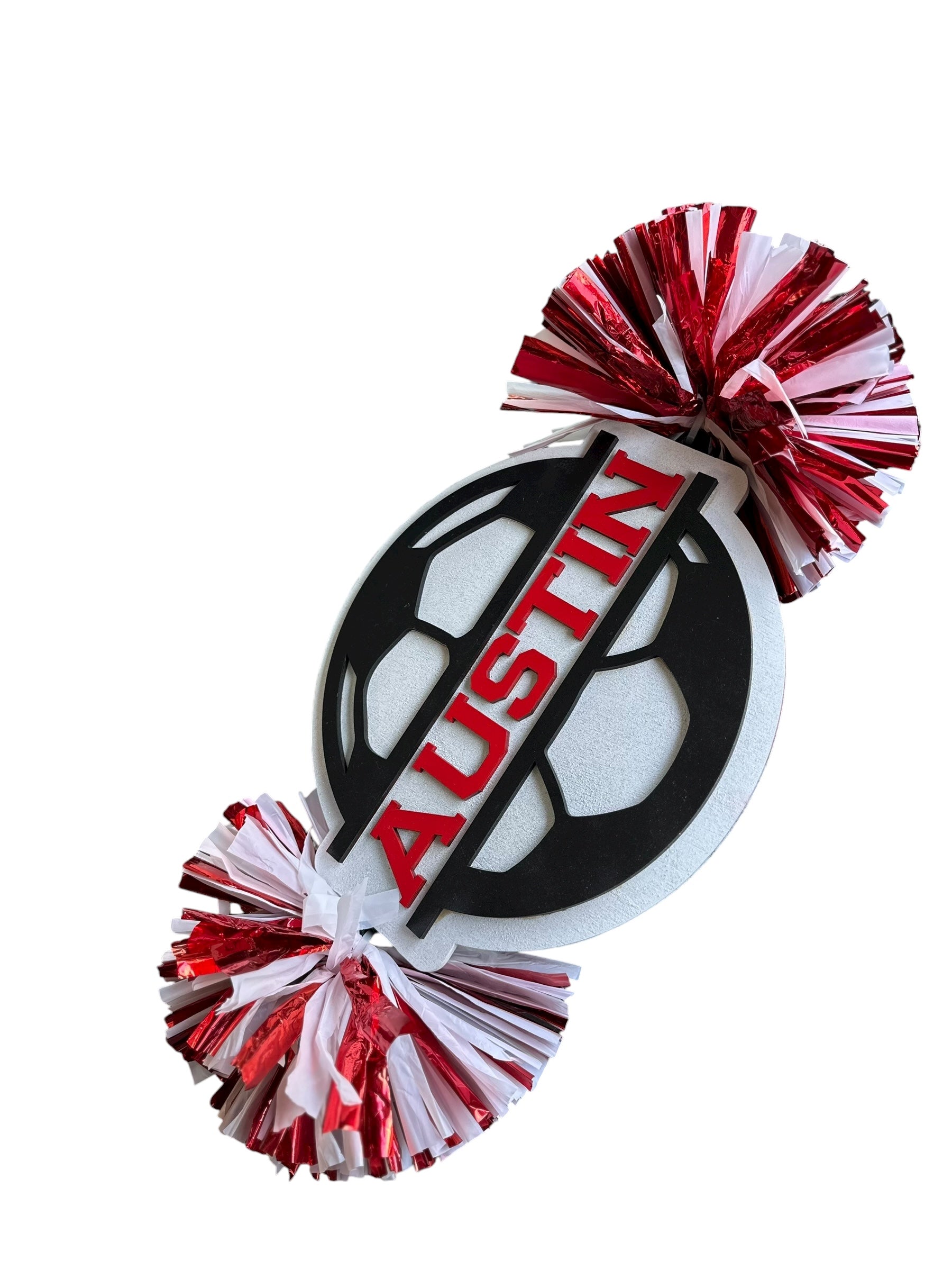 Custom Soccer Cheerstick – Personalized Wooden Pom-Pom Spirit Sign