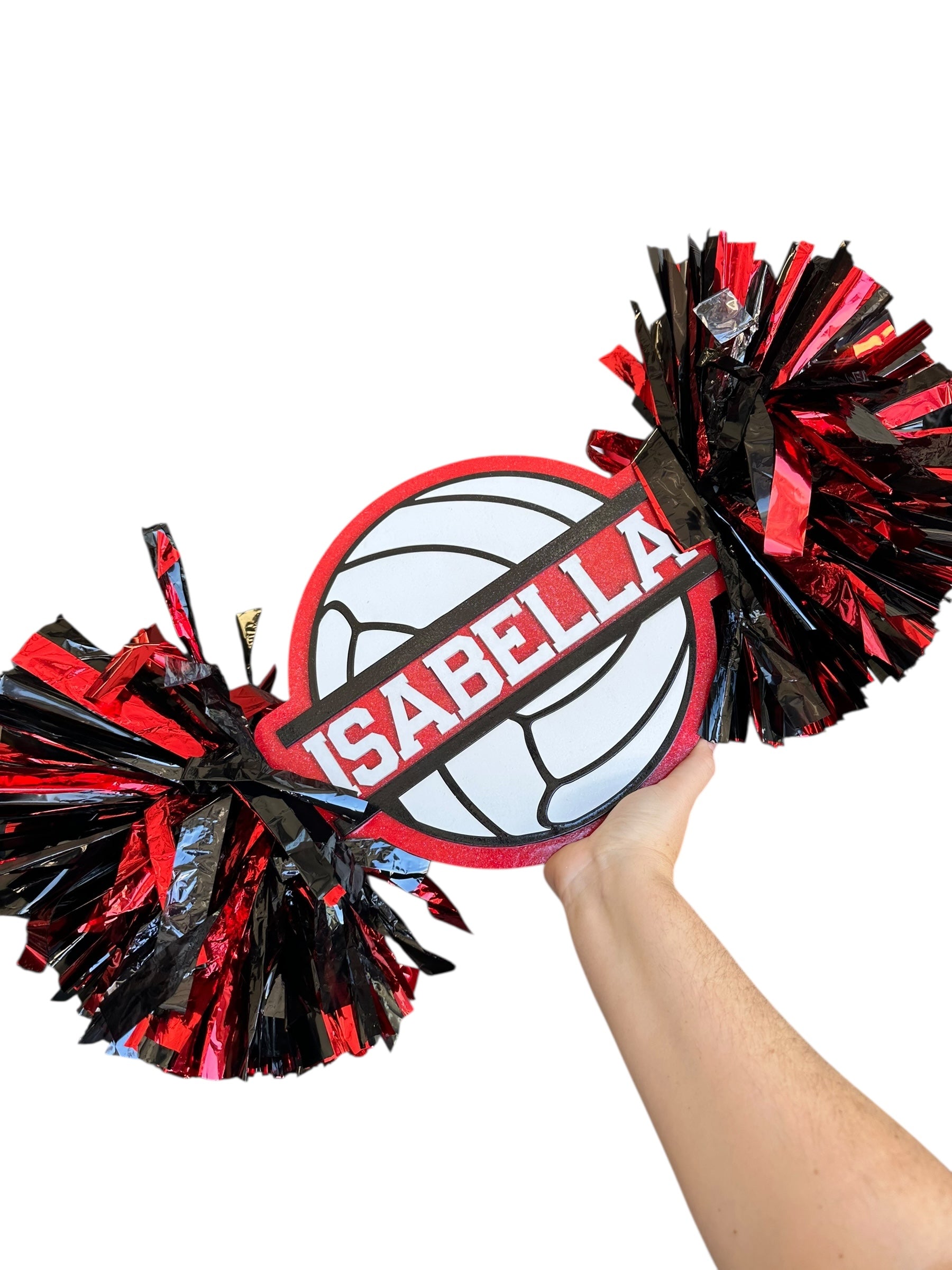 Large Round Volleyball Cheerstick – Custom Wooden Pom-Pom Spirit Sign