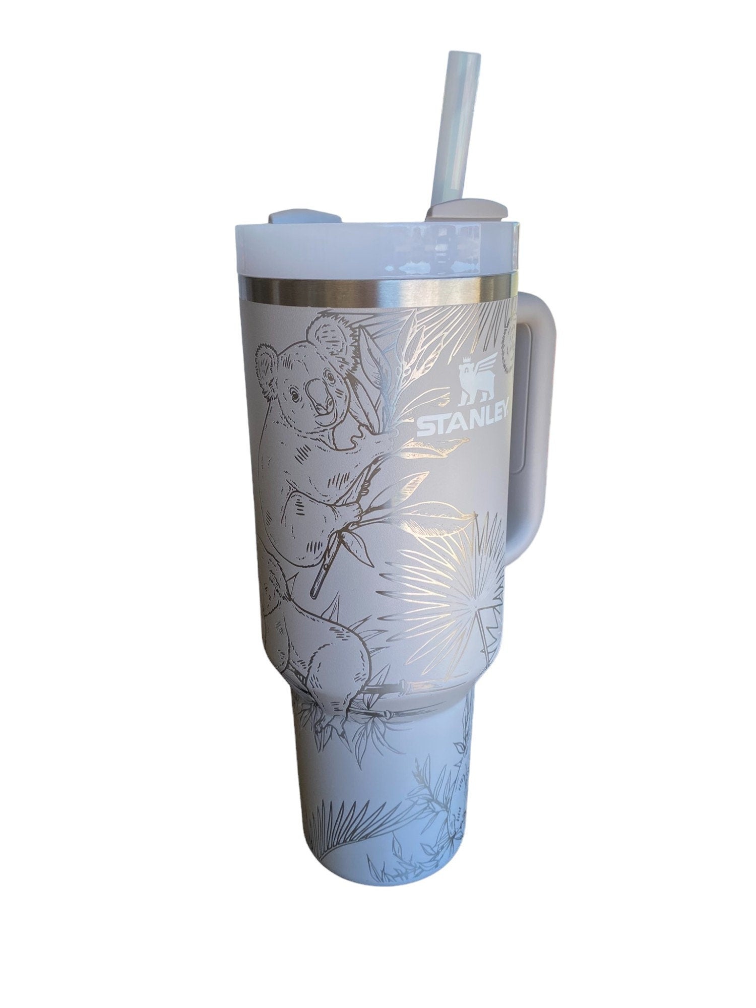 Koala Bear Engraved Cup - Custom Engraved Cup  - 40oz tumbler with handle - Koala and Palm Leaves Theme Tumbler