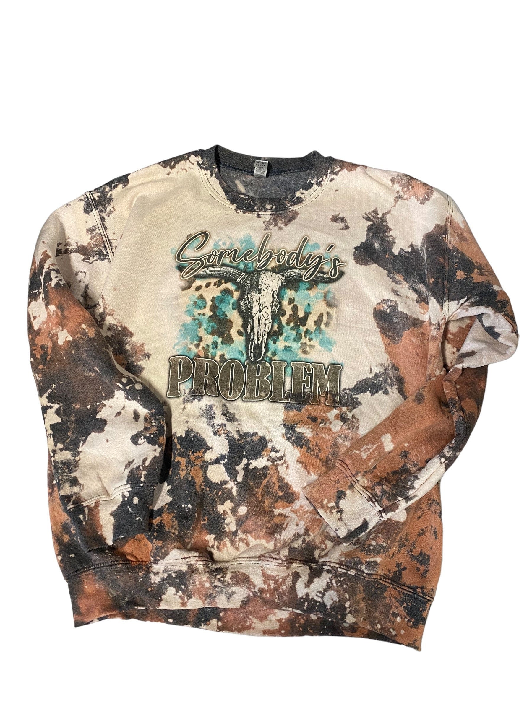 Somebody's Problem Sweatshirt - Cowhide Bleach Crewneck Sweatshirt - Howdy Shirt -Western Wear - Cow Print Shirt Highland Cow Cowgirl Cowboy