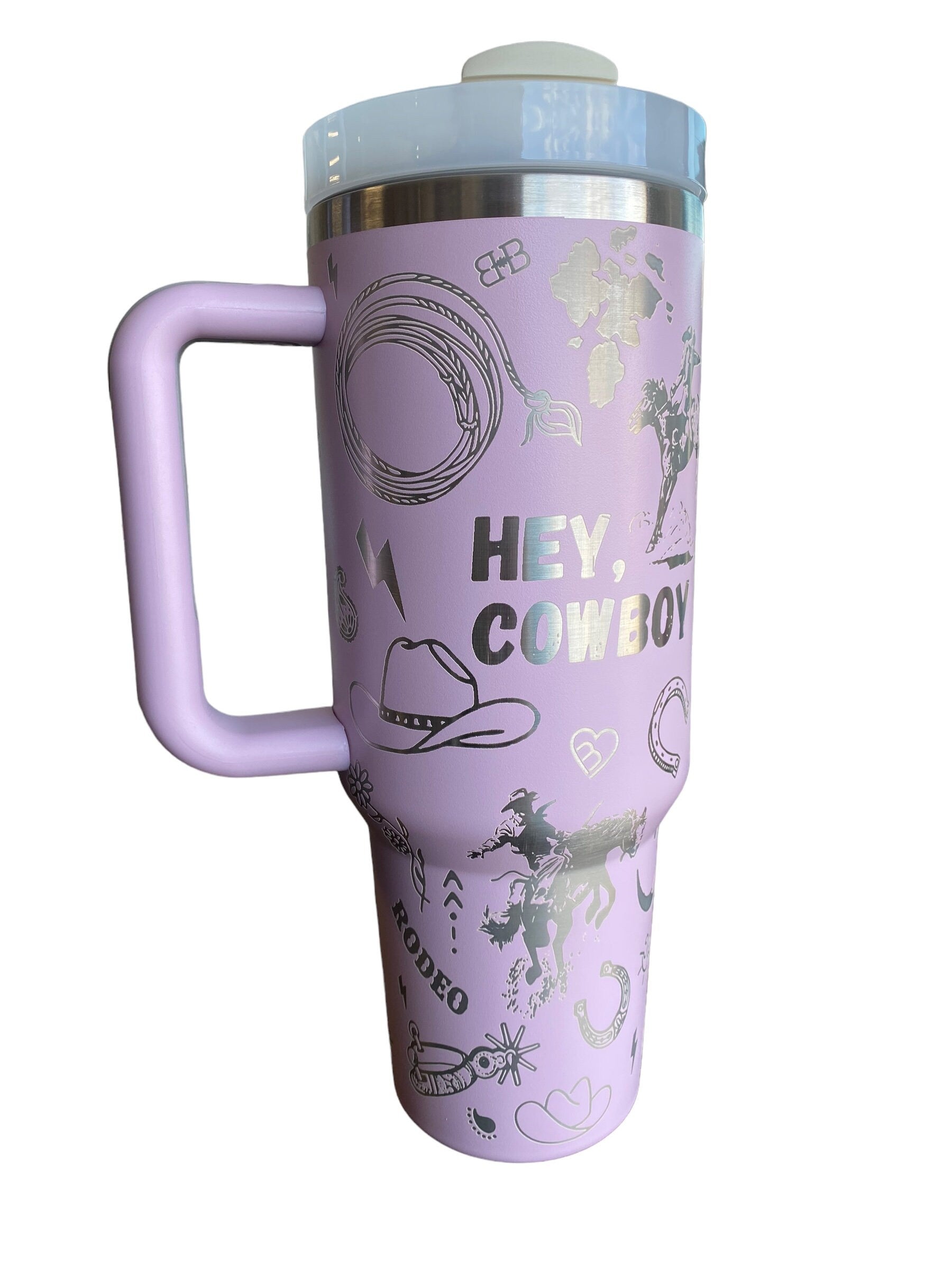 Hey Cowboy Tumbler  - Engraved Country Western tumbler - 40oz tumbler with handle - Cowgirl Tumbler