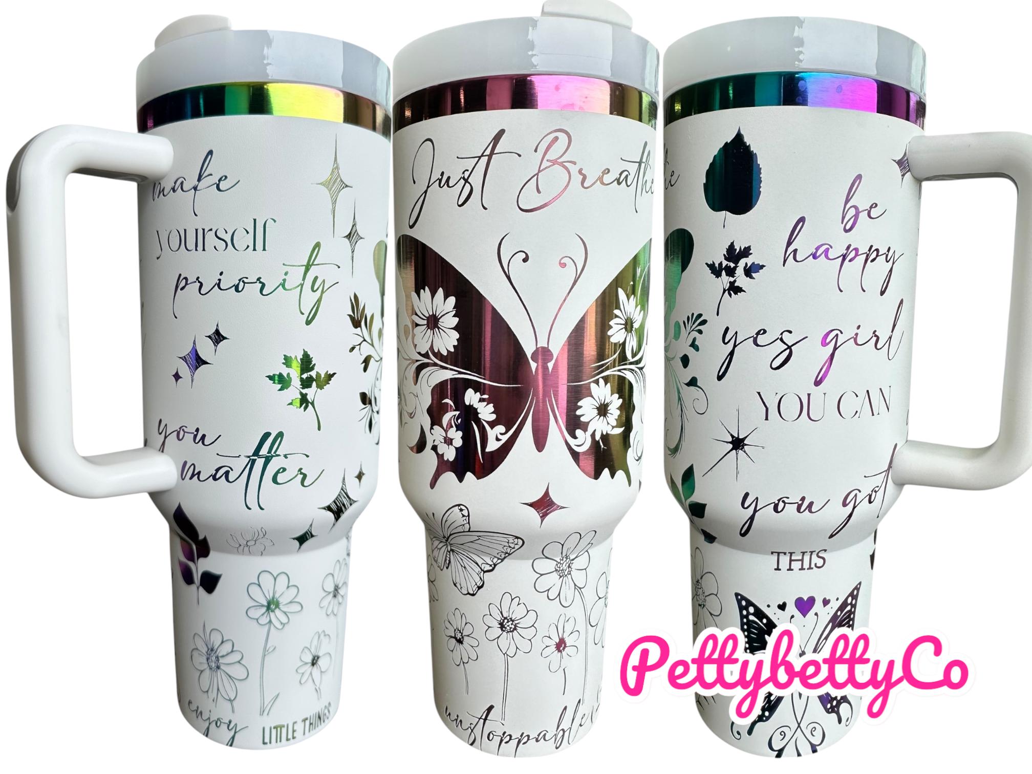 Just Breathe Tumbler - Butterfly Gift -  Self Love tumbler -40oz tumbler - Engraved Tumbler- Floral tumbler, tumbler, Custom 40oz tumbler