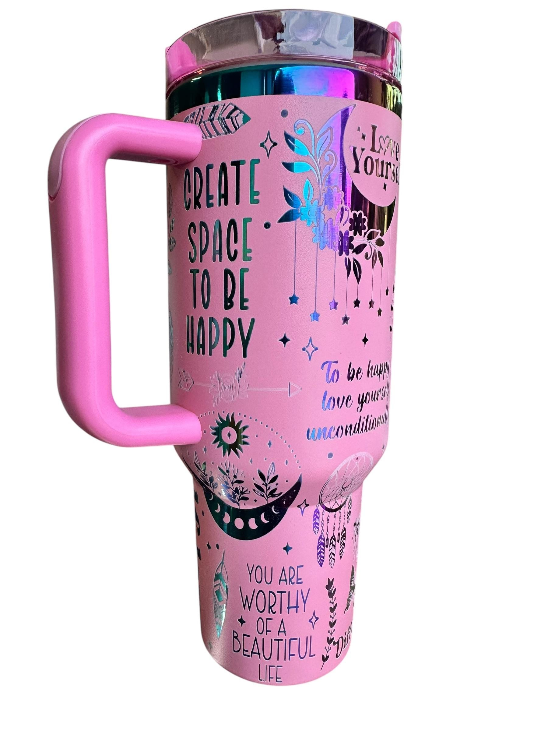 Positive Affirmation Tumbler - Self Care -  Self Love tumbler -40oz tumbler - Engraved Tumbler- Floral tumbler, tumbler, Custom 40oz tumbler