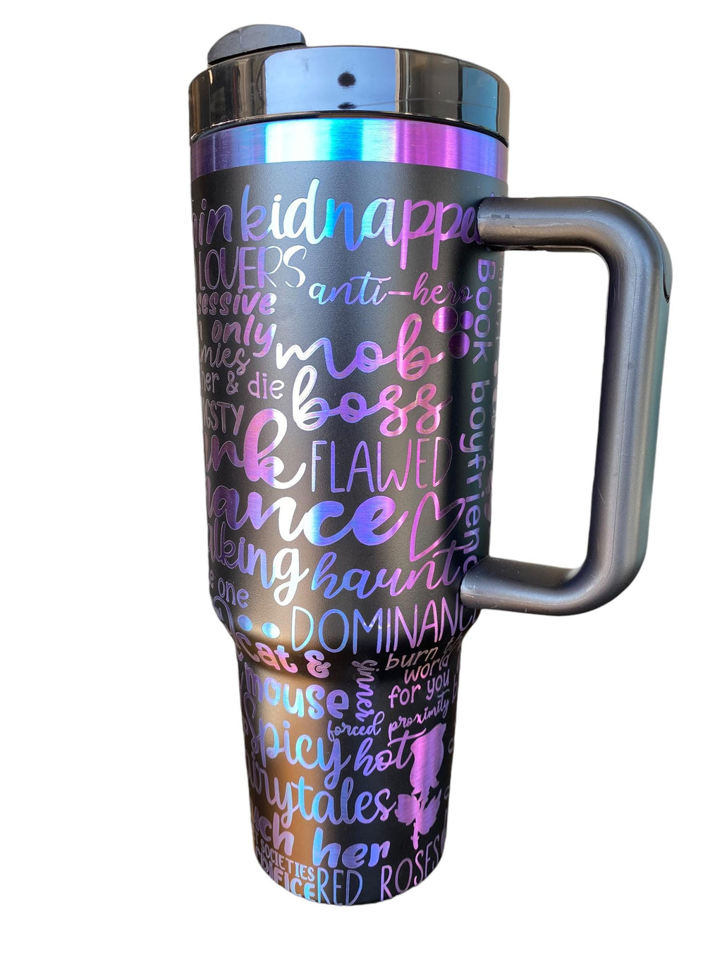 Dark Romance Trope Tumbler  - Romance Reader Engraved Cup  - 40oz tumbler with handle - Spicy Reading Theme Tumbler