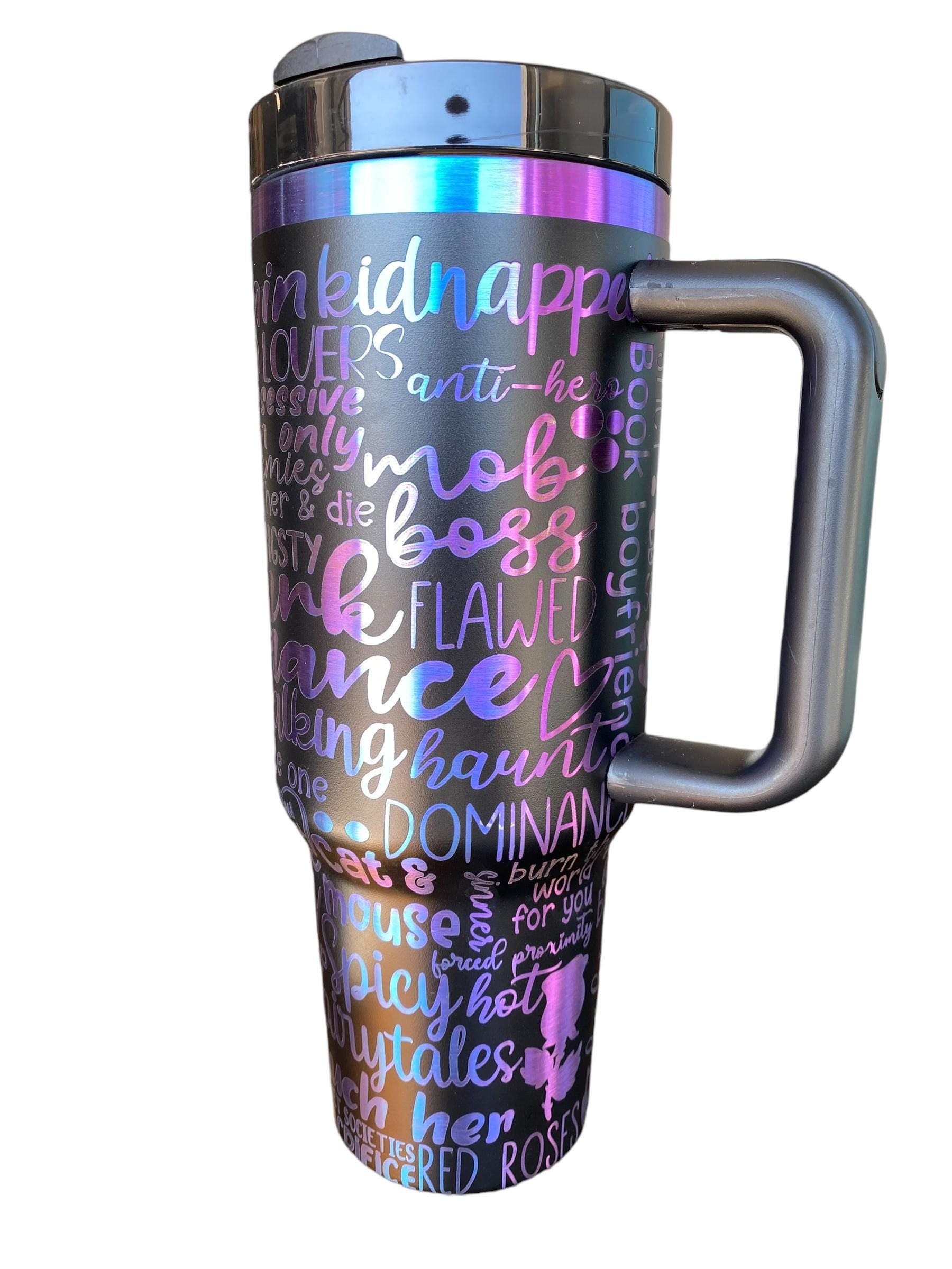 Dark Romance Trope Tumbler  - Romance Reader Engraved Cup  - 40oz tumbler with handle - Spicy Reading Theme Tumbler