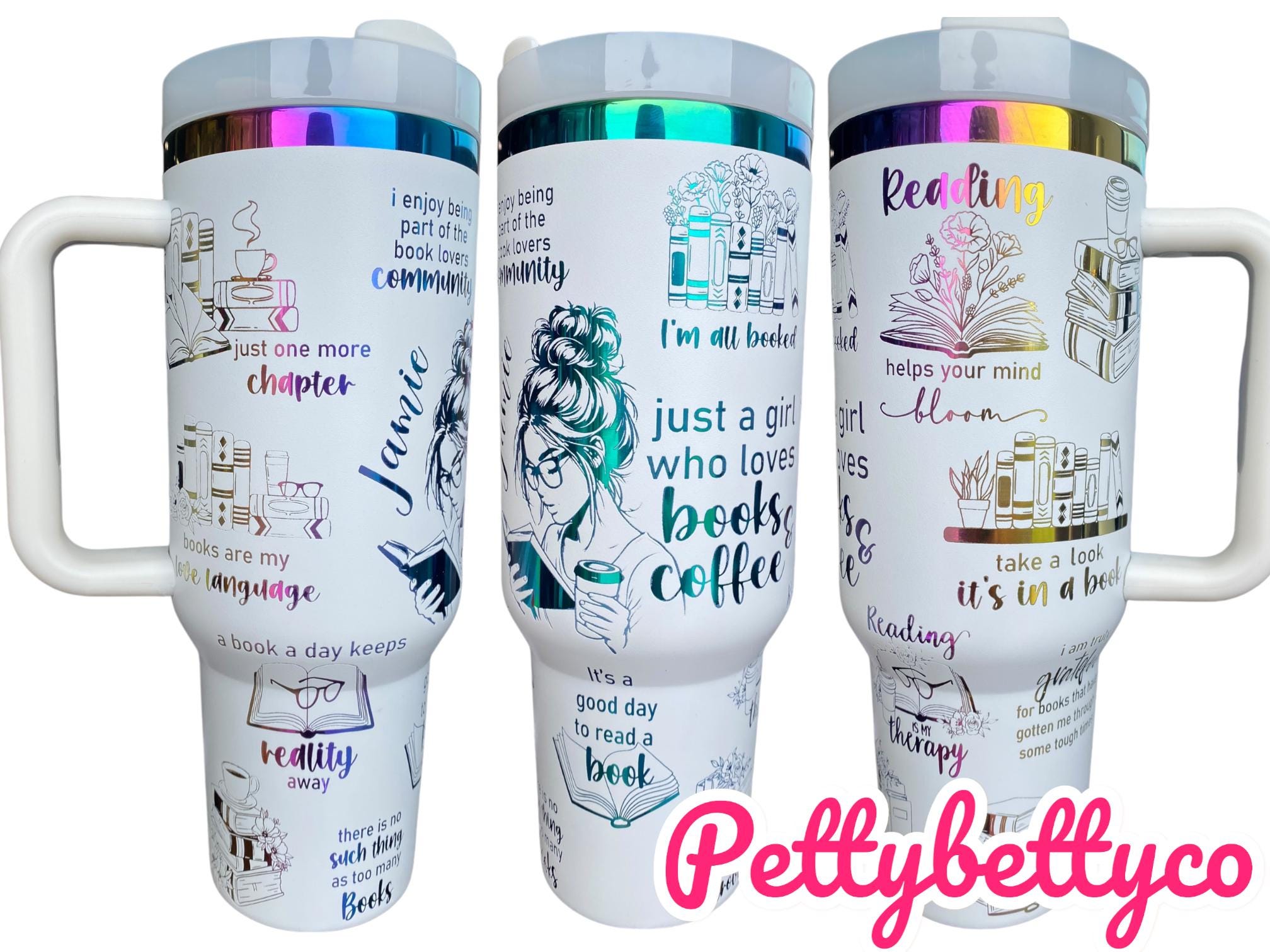 Just a Girl Who Loves Books Engraved Cup - Book Community Custom Engraved Cup  - 40oz tumbler with handle - Reading Theme Tumbler