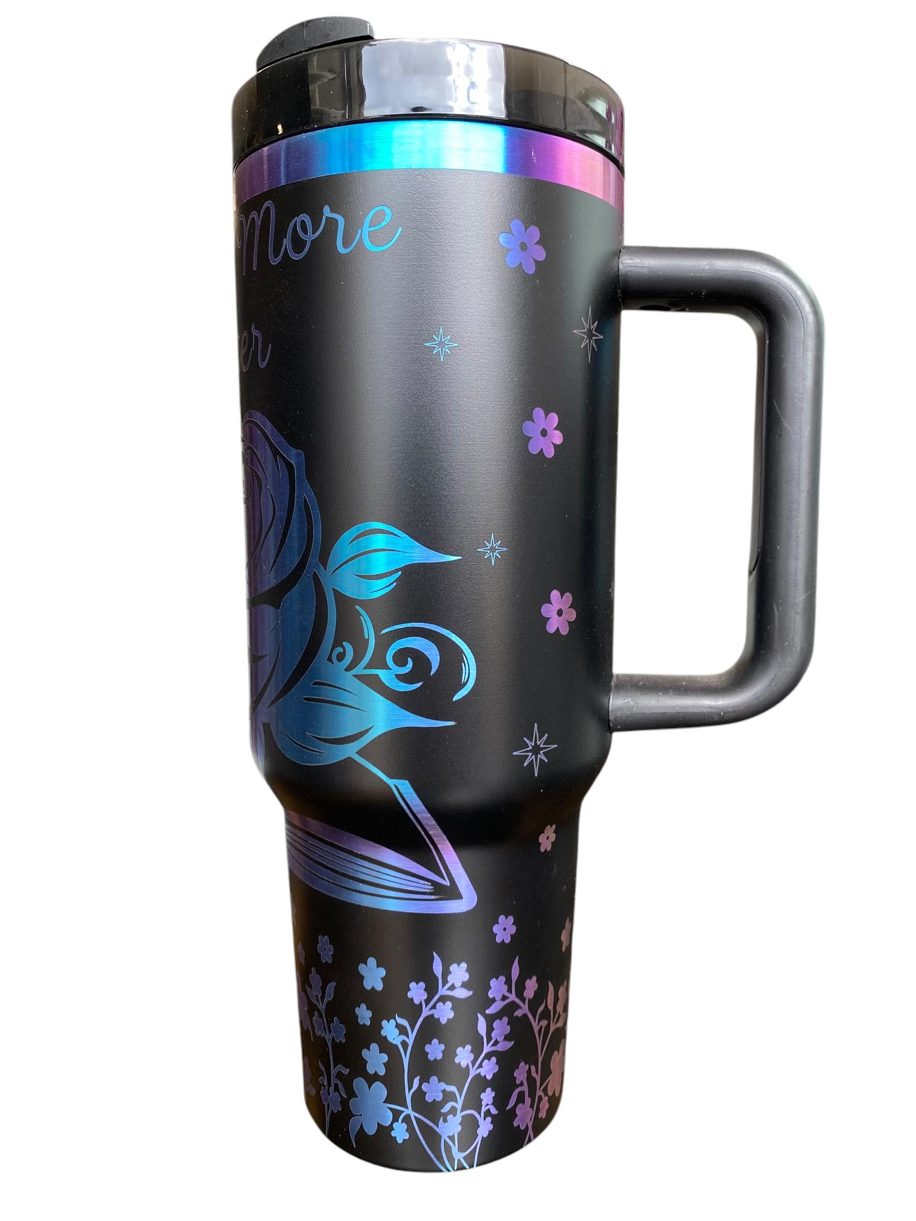 Just One more Chapter Tumbler - Forbidden Rose Engraved Cup - Book Community Custom Engraved Cup  - 40oz tumbler with handle - Reading Theme