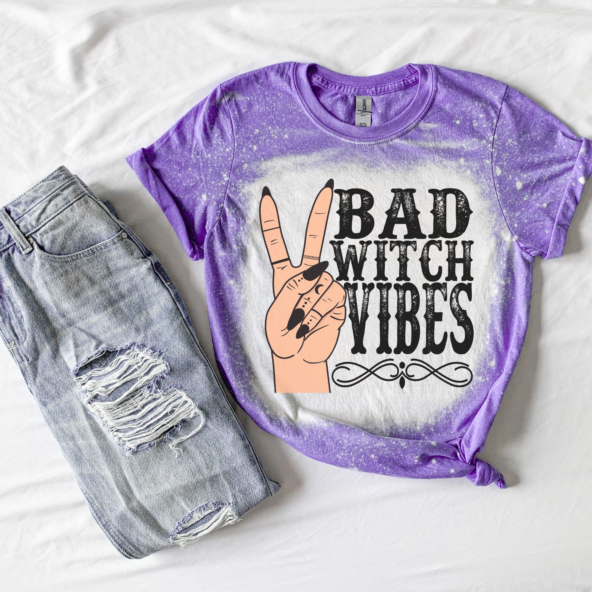 Bad Witch Vibes Shirt - Witchy Shirt - Purple witch Shirt- bleached T-shirt - Fall shirt - Halloween shirt