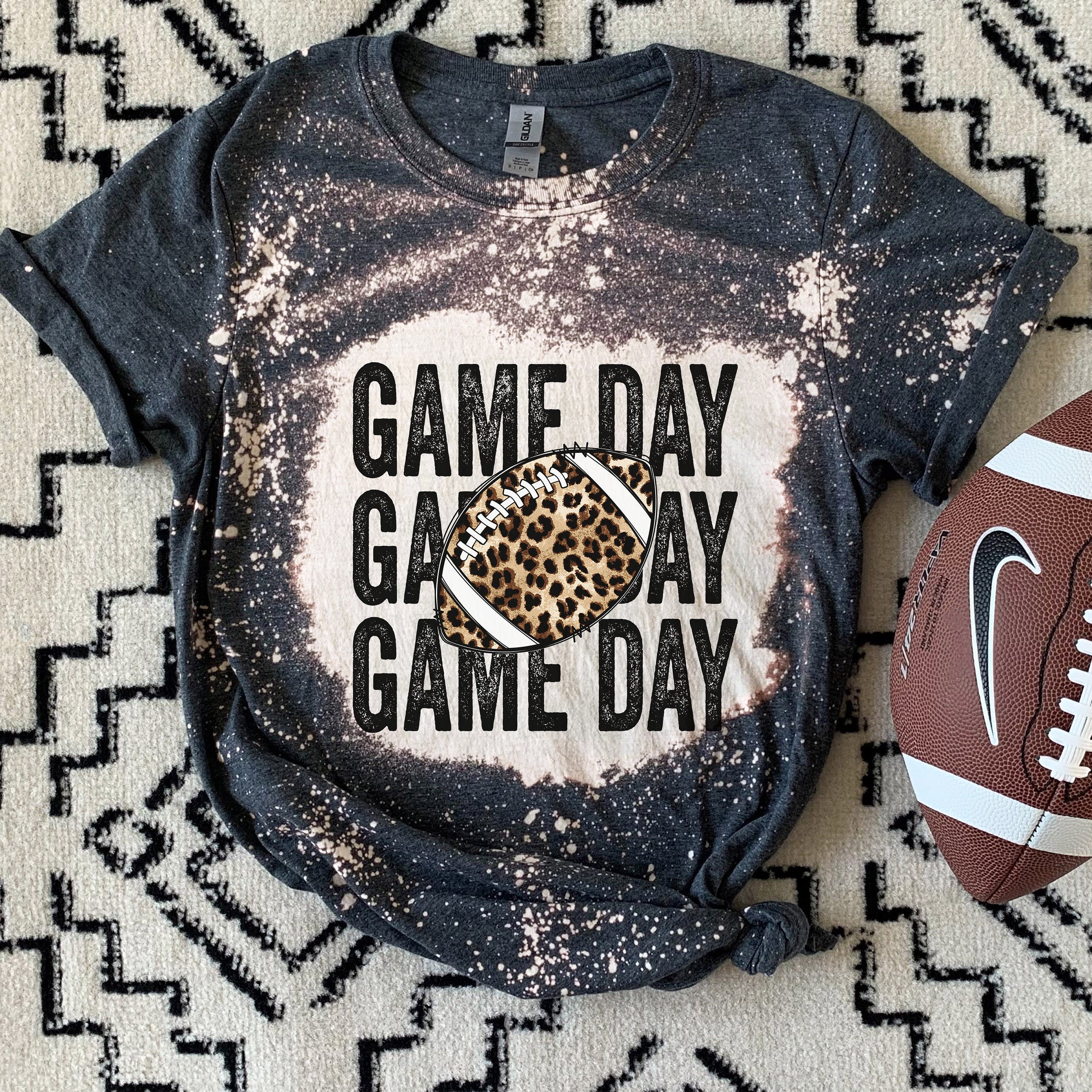 Football Shirt- Game Day Football Shirt- Bleached Sports Shirt - Leopard Football Shirt - Bleached Football Shirt - Bleached Tee