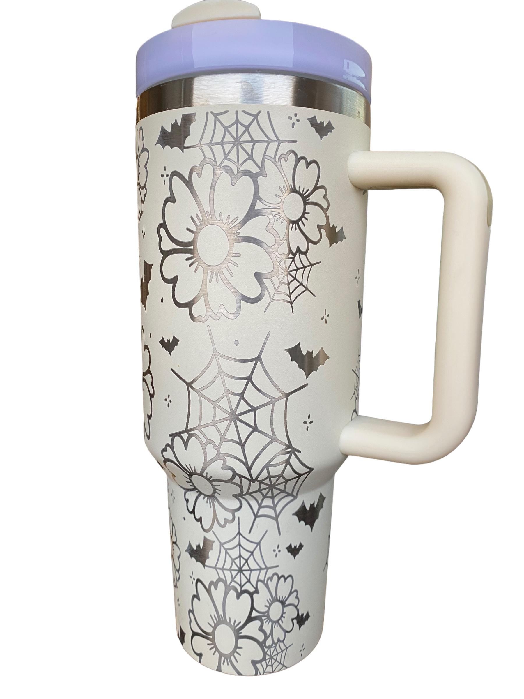Classy Halloween Tumbler - Floral Halloween Engraved Tumbler - 40oz Engraved Tumbler - Halloween Cup - Spiderwebs and Flowers Tumbler