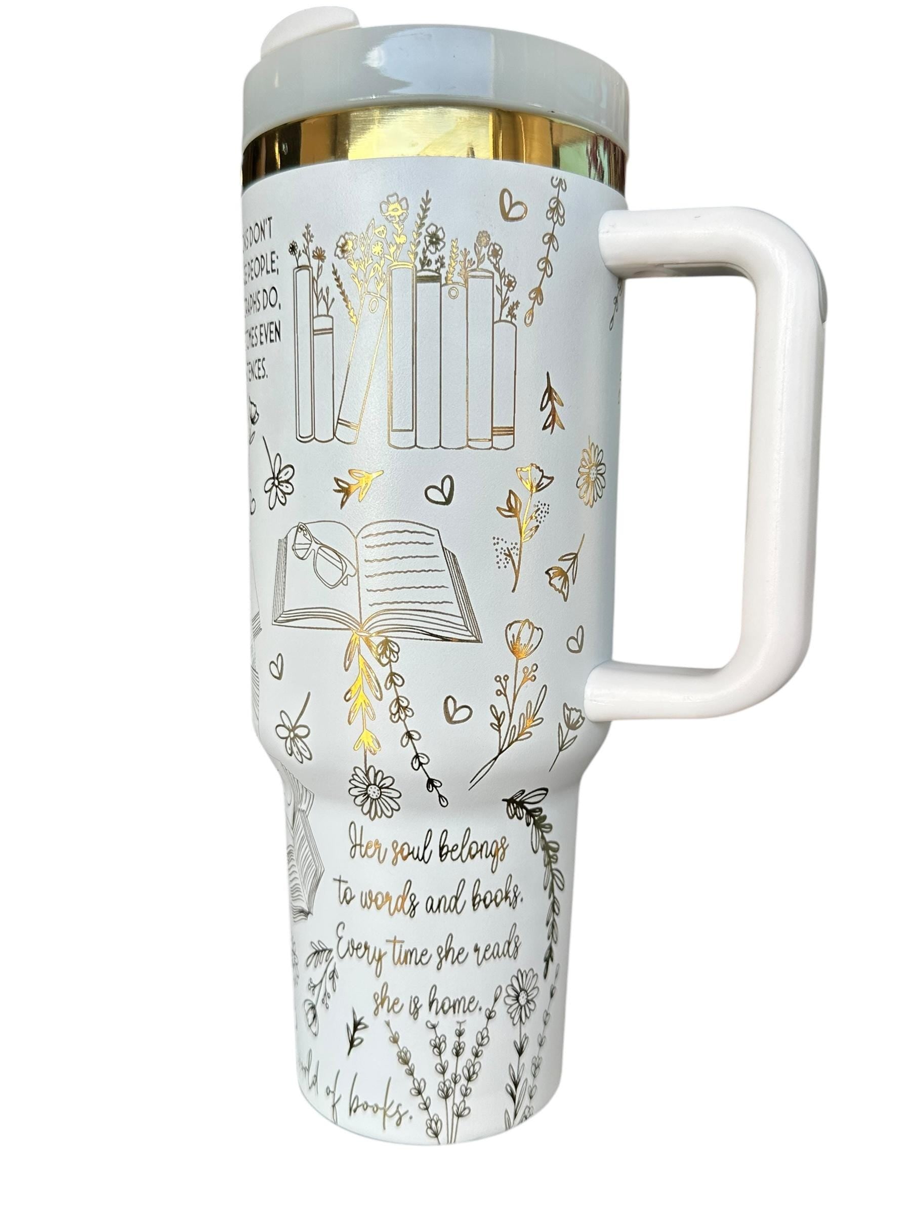 I have Lived 1000 lives Because I Have Read Tumbler - Pretty Reader Tumbler -  Engraved Cup   40oz tumbler with handle - Book Theme