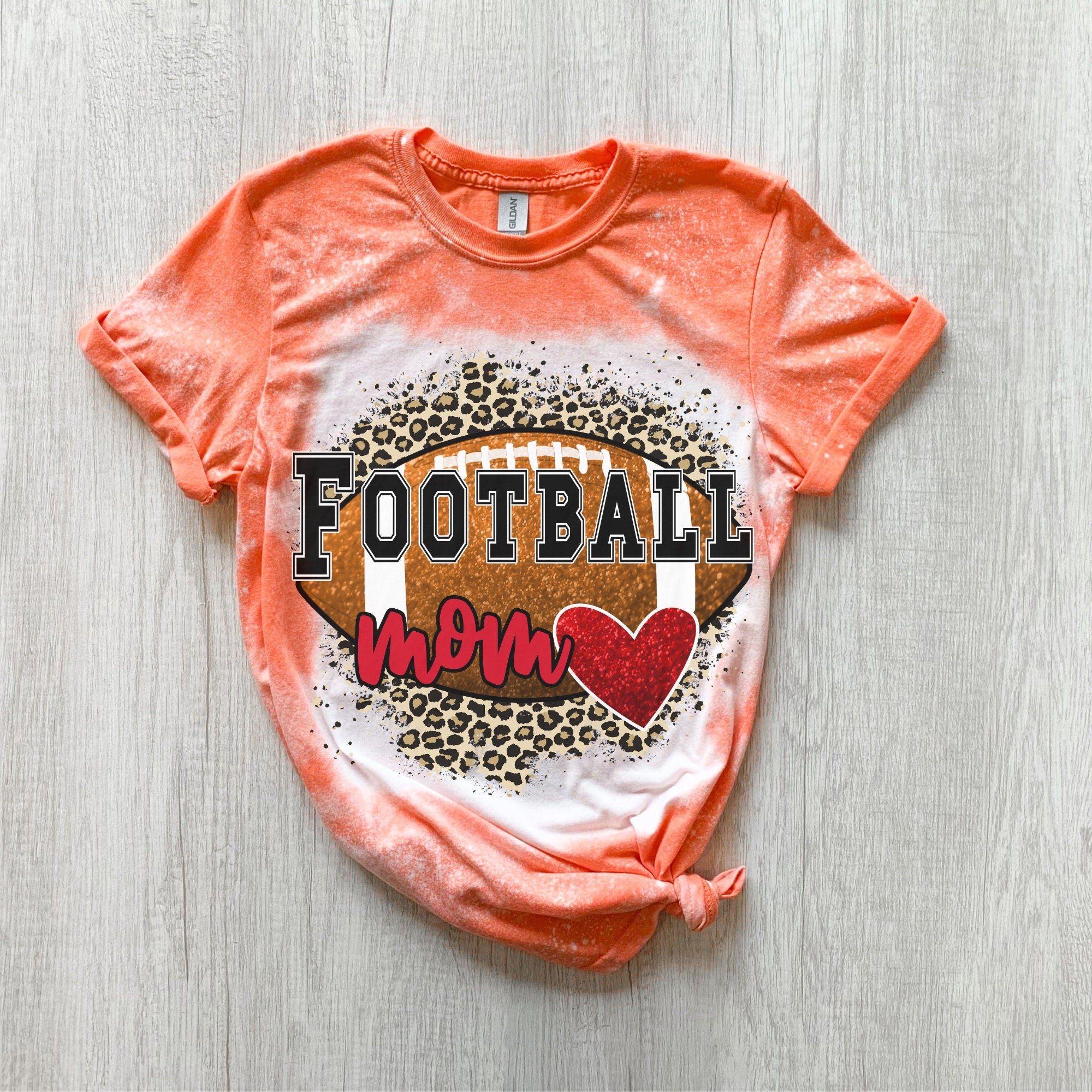 Football Mom Heart Shirt - Cheetah Helmet Football Shirt- Bleached Sports Shirt - Leopard Football Shirt - Football Shirt - Bleached Tee