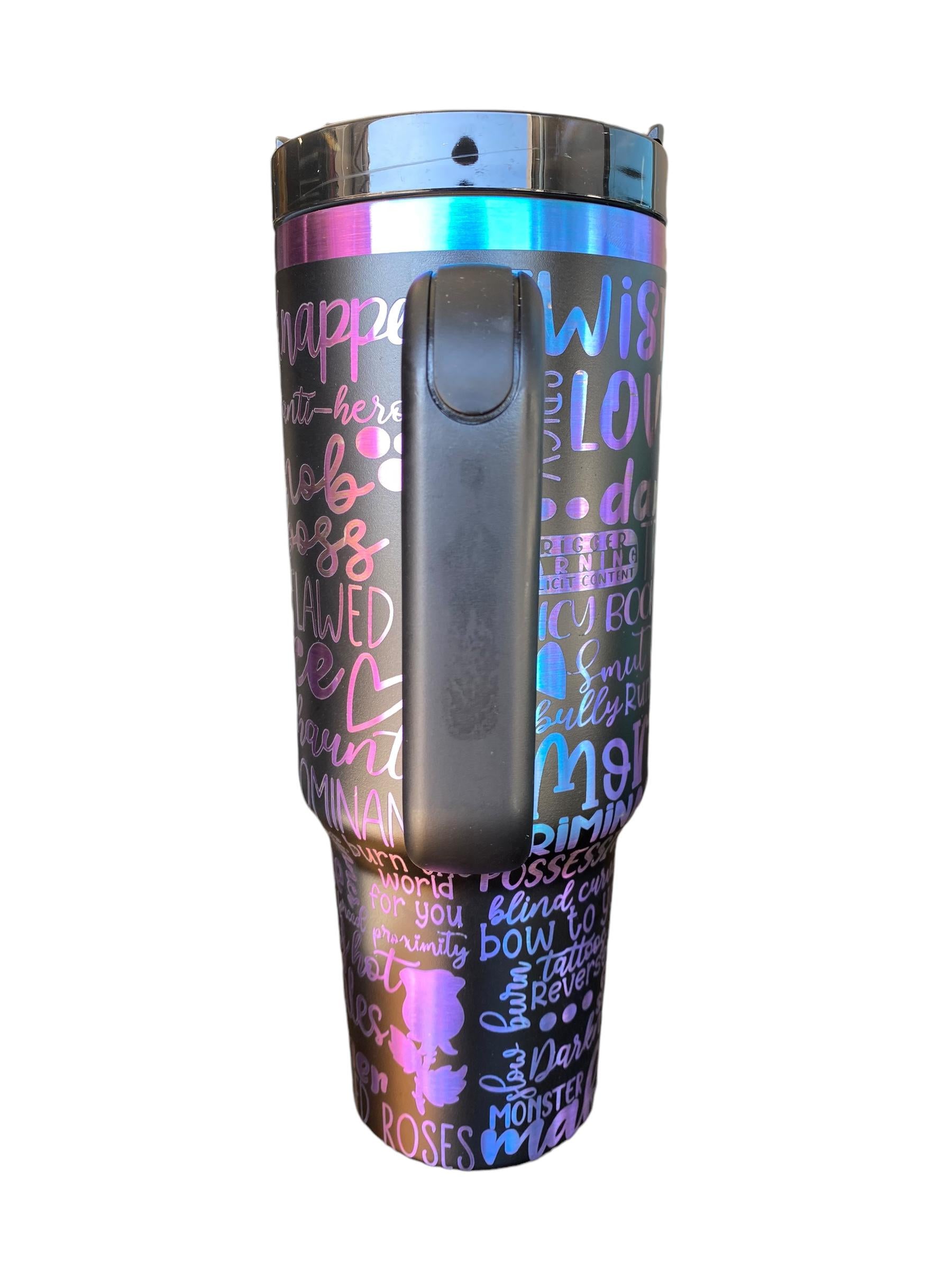 Dark Romance Trope Tumbler  - Romance Reader Engraved Cup  - 40oz tumbler with handle - Spicy Reading Theme Tumbler