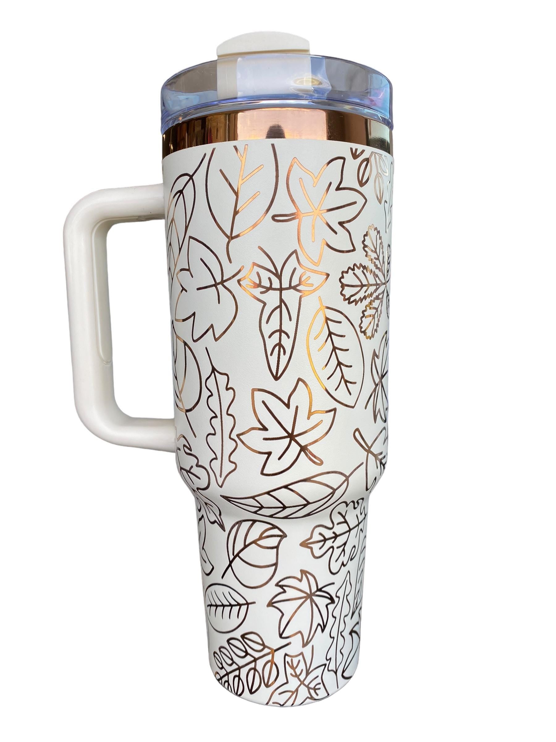 Fall Leaves tumbler -Copper and Cream Fall Tumbler Cup - Engraved Fall Tumbler - Autumn Tumbler - engraved Tumbler - 40oz tumbler