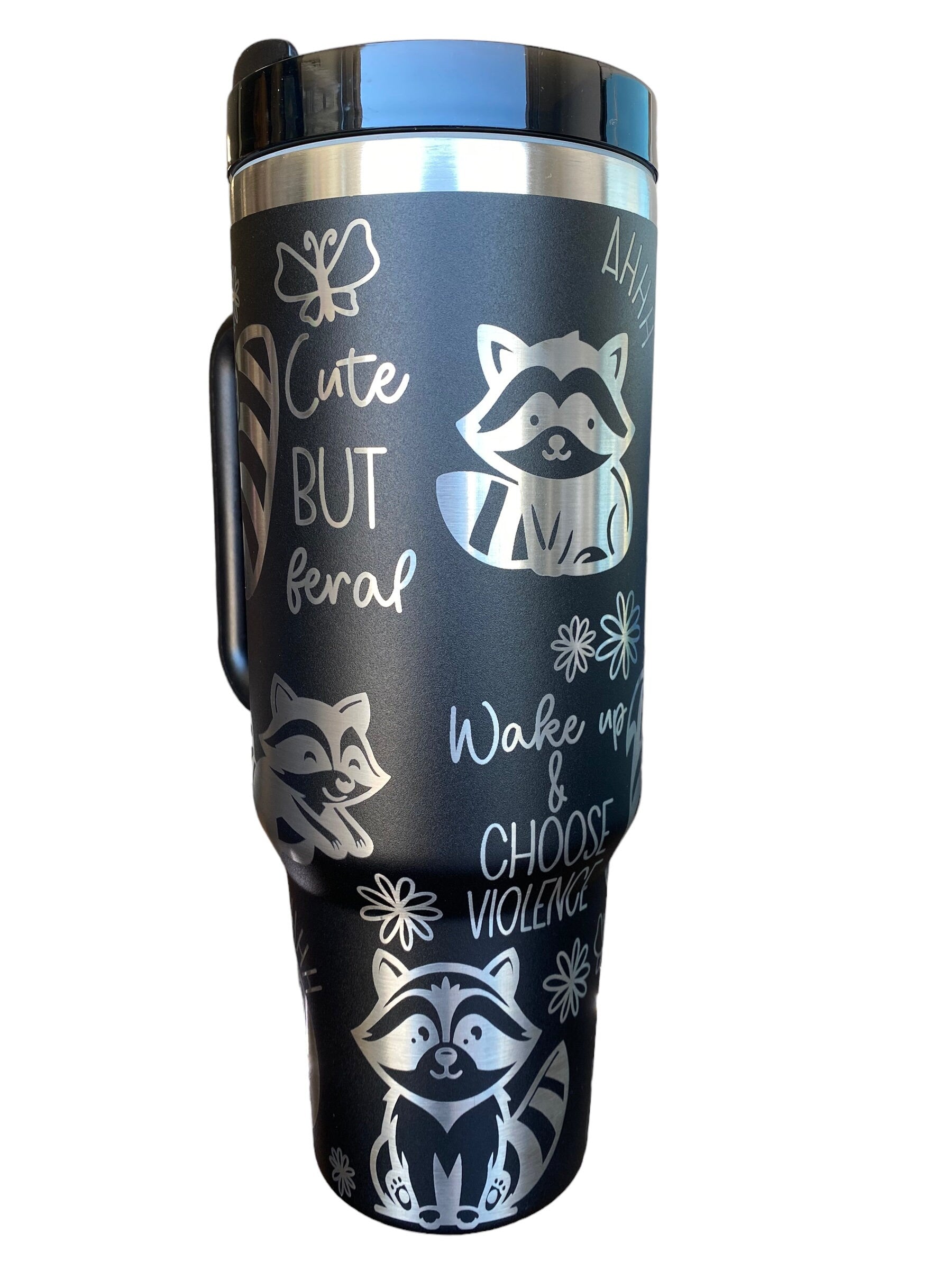 Racoon Tumbler - Cute but Feral Tumbler- Trash Panda 40oz tumbler, Racoon Engraved Tumbler, funny Racoon Gift, Laser engraved